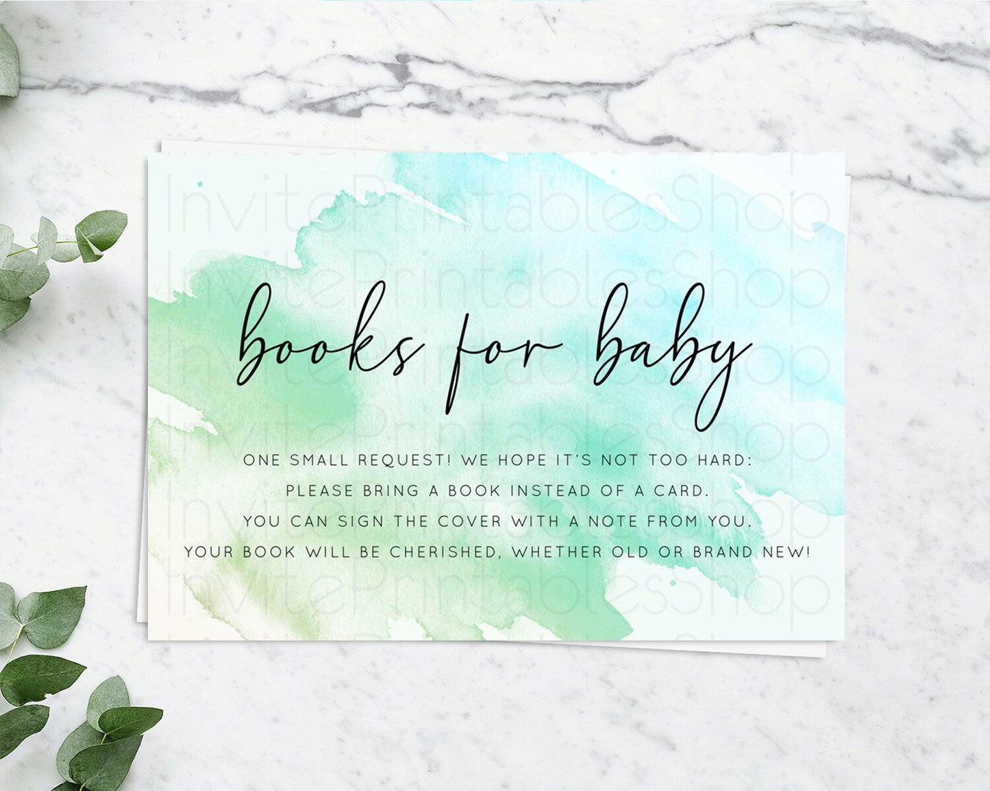 Green Books For Baby Card Green Watercolor Book Insert Pastel Green Baby Shower Book Card Splash Green Book Poem Request For Guests D10166