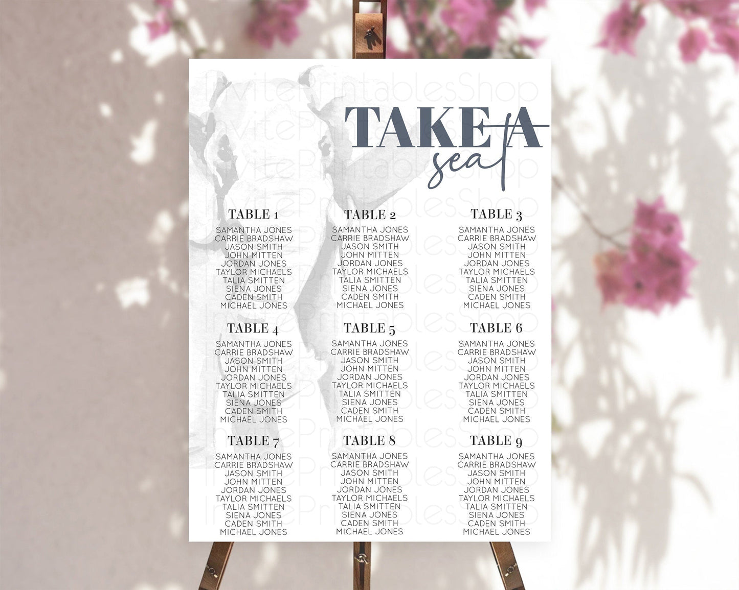 Elephant Seating Chart Elephant Seating Sign Elephant Party Safari Adventure Elephant Take A Seat Elephant Decor Zoo Fern Palm Leaf D10292