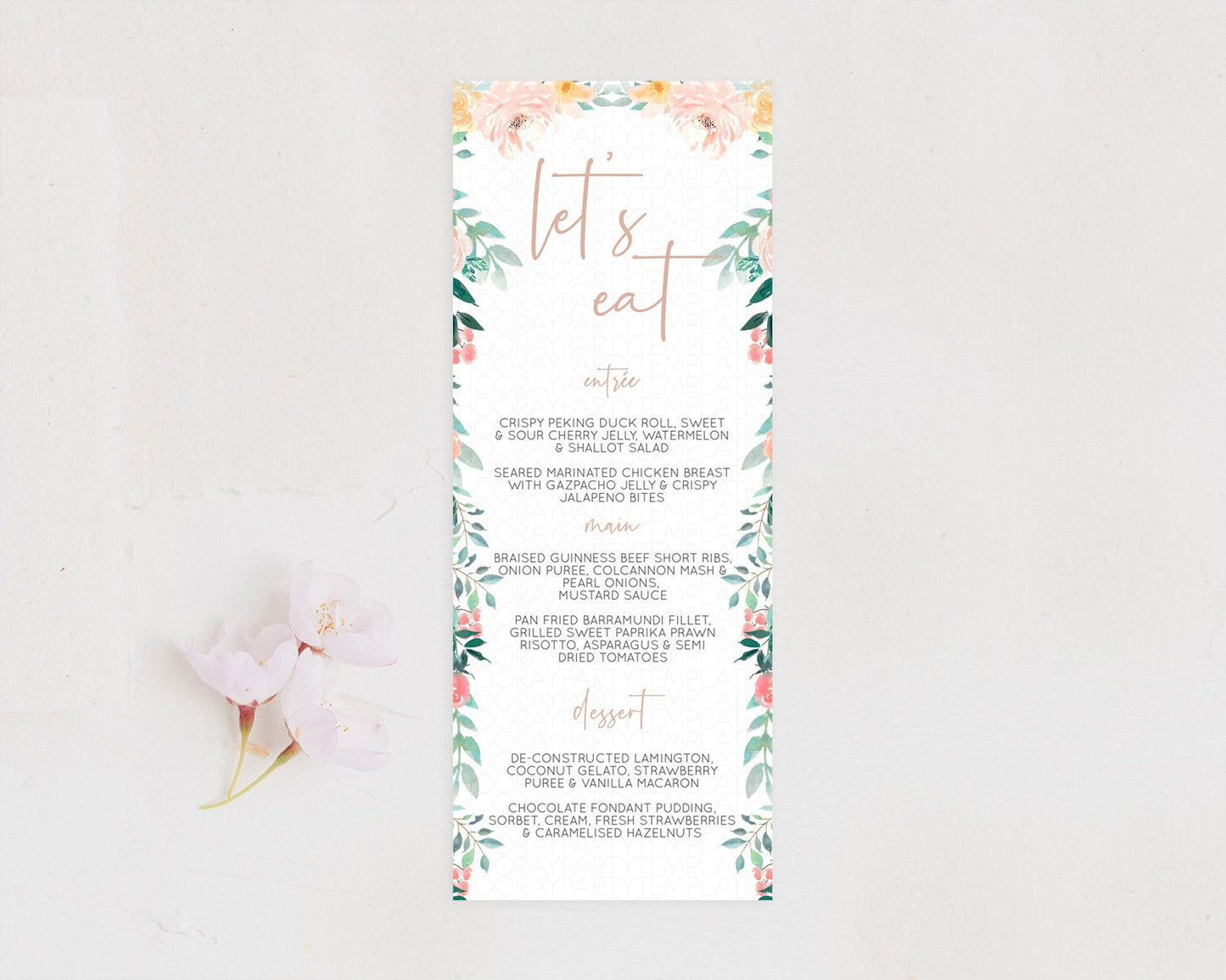 Secret Garden Menu Wildflower Menu Template Pastel Flower Garden Table Decor Boho Floral Dinner Dessert Floral Party Food Menu D10706