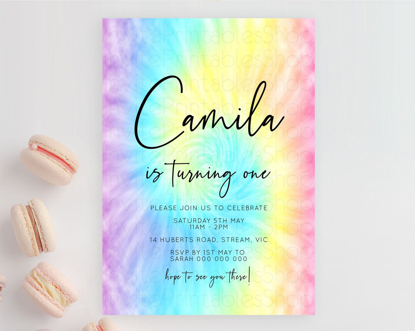 Tie Dye Invitation Rainbow Birthday Invitation Pastel Invitation Colorful Invitation Pastel Rainbow Party 3rd 2nd 1st First Birthday D10578