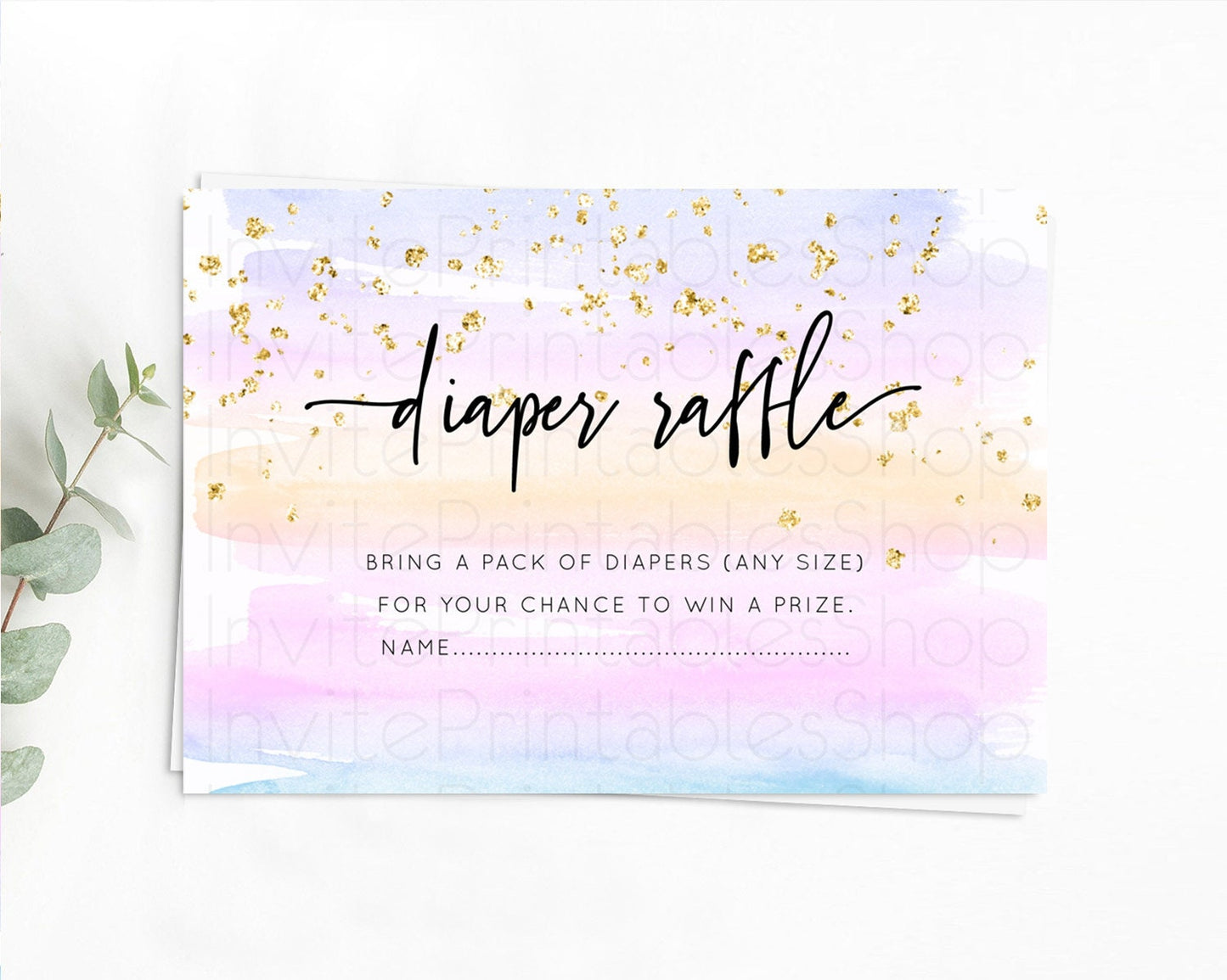 Pastel Diaper Raffle Card Pastel Rainbow Diaper Raffle Insert Colorful Ombre Watercolor Diaper Ticket Confetti Glitter Raffle Game D10594