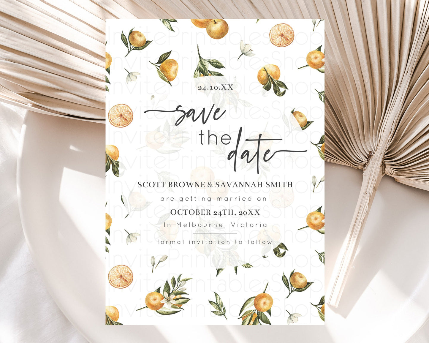Editable Citrus Save The Date Lemon Orange Party Save The Date Citrus Floral