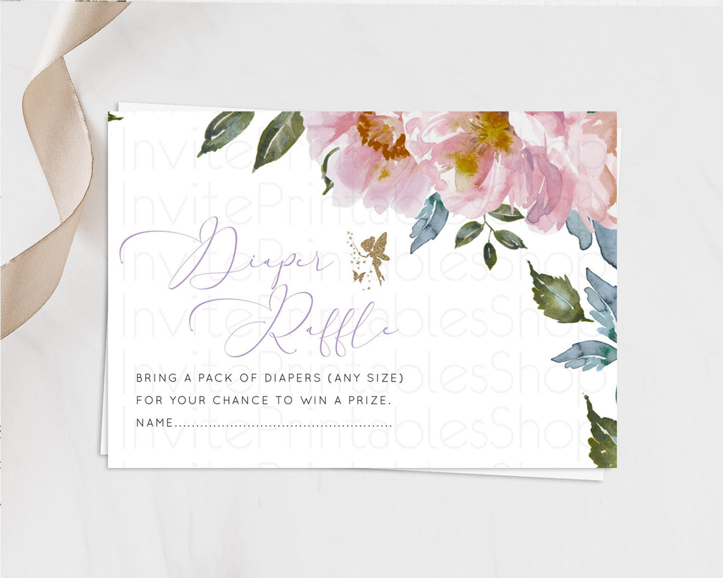 Fairy Diaper Raffle Card Fairy Diaper Insert Enchanted Garden Fairy Diaper Ticket Pastel Floral Butterfly Secret Garden Raffle Game D10727