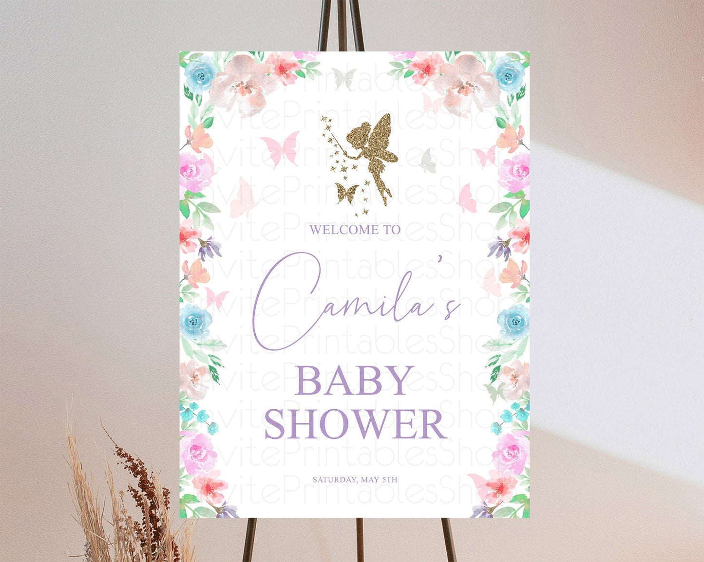 Fairy Baby Shower Welcome Sign Fairy Welcome Board Enchanted Garden Pastel Floral Butterfly Decor Secret Garden Fairy Welcome Sign D10126