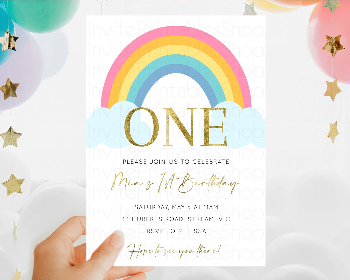 Pastel Rainbow Birthday Invitation Pastel Rainbow Invitation Rainbow Invitation Pastel Invitation Boho Rainbow 1st First Birthday D10211