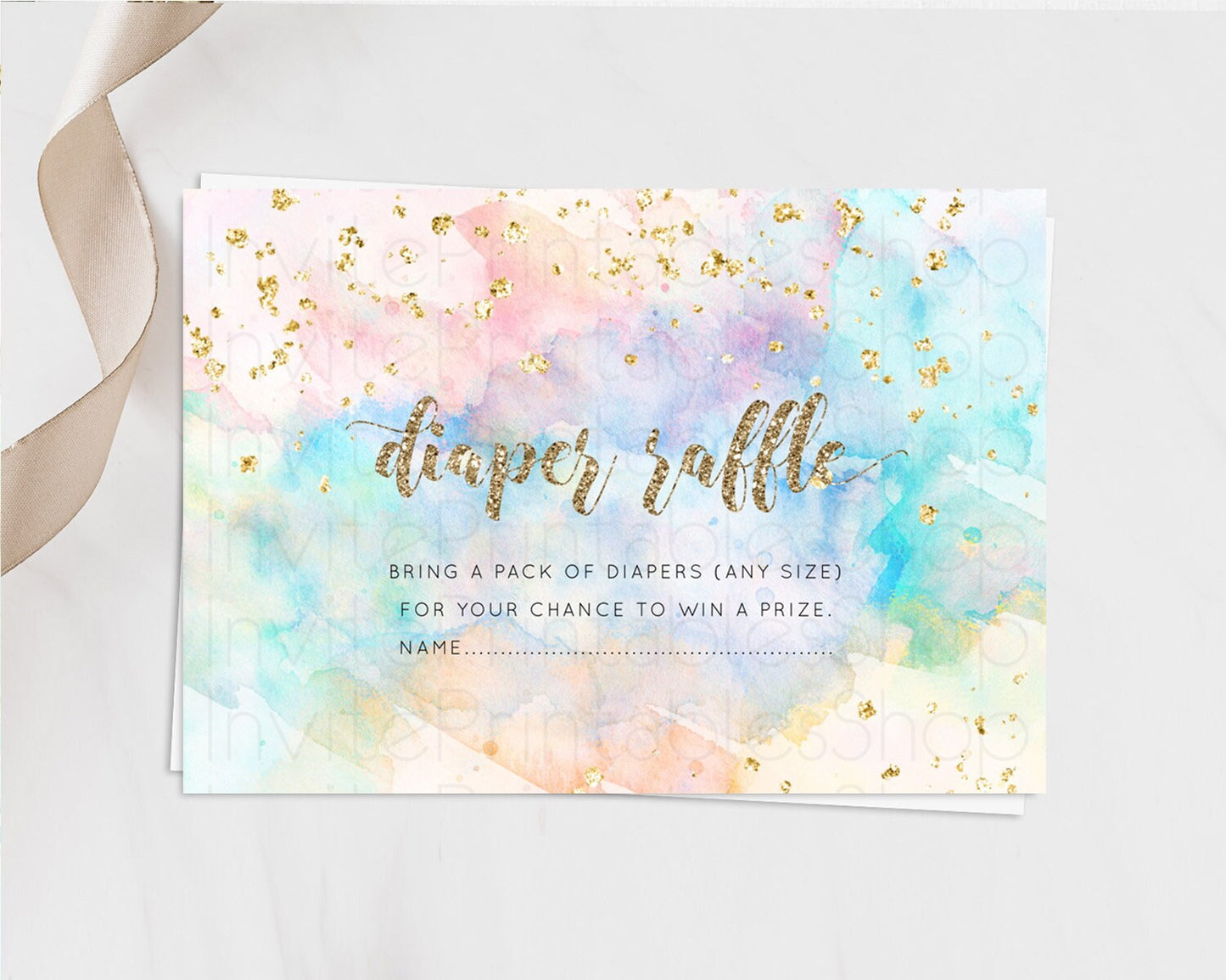 Pastel Diaper Raffle Card Pastel Rainbow Diaper Raffle Insert Colorful Ombre Watercolor Diaper Ticket Confetti Glitter Raffle Game D10261