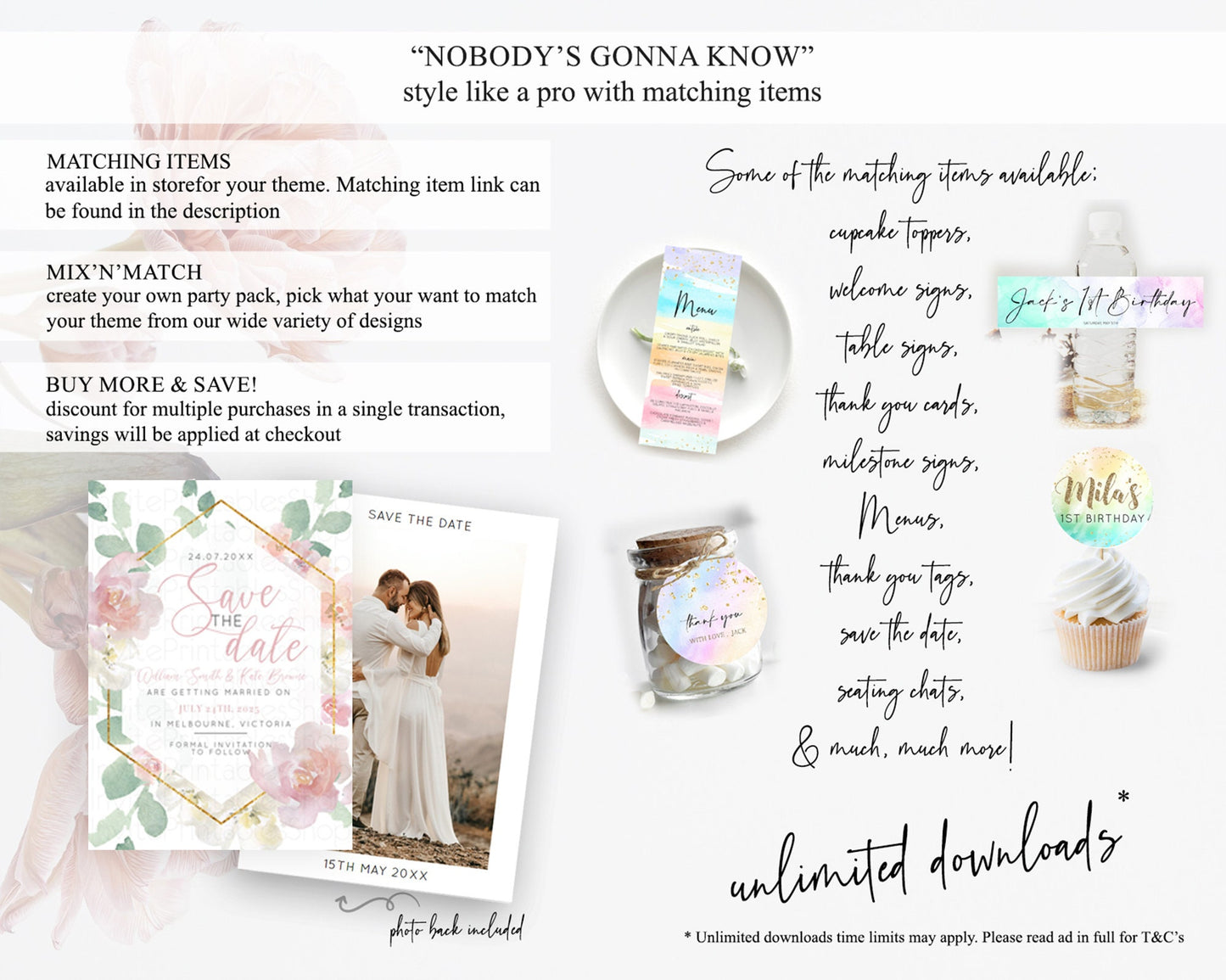 Wildflower Save The Date Template Secret Garden Save The Date Pastel Floral Garden Party Boho Flowers Birthday Baby Shower Wedding D10965