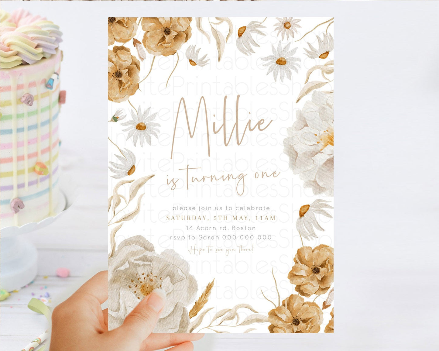 Secret Garden Invitation Wildflower Birthday Invitation Pastel Flowers Invite Enchanted Garden Boho Floral 3rd 2nd First Birthday D23355