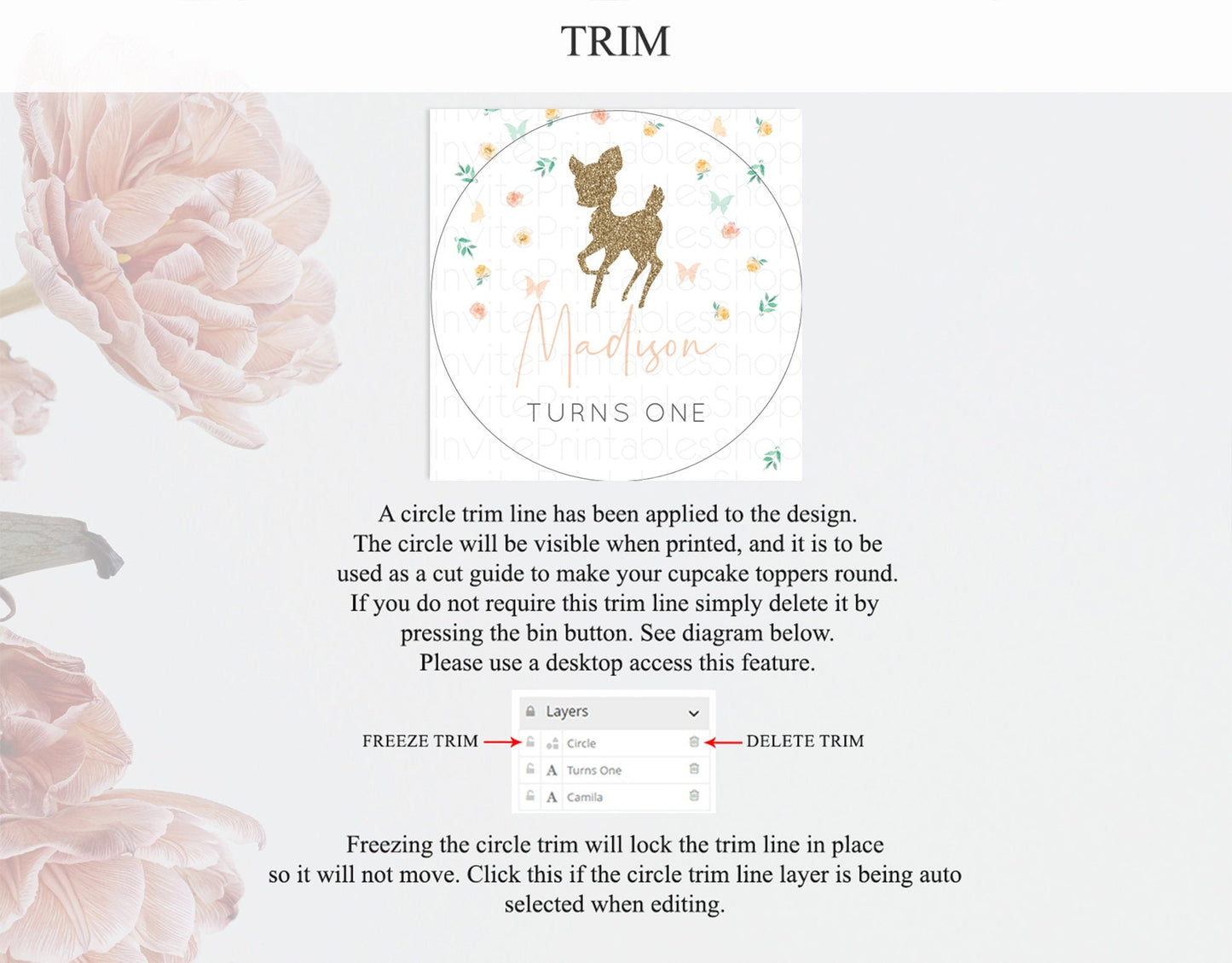 Fawn Cupcake Toppers Deer Cupcake Toppers Enchanted Forest Party Butterfly Pastel Flowers Woofland Cupcake Toppers First Birthday D10355