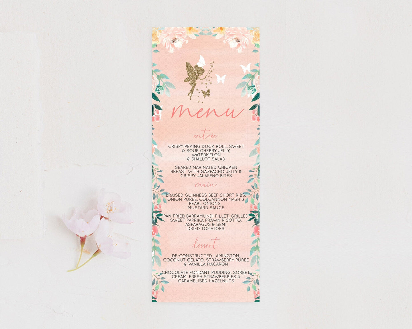 Fairy Menu Fairy Menu Template Enchanted Garden Pastel Floral Butterfly Table Decor Fairy Secret Garden Dinner Dessert Food Menu D10792