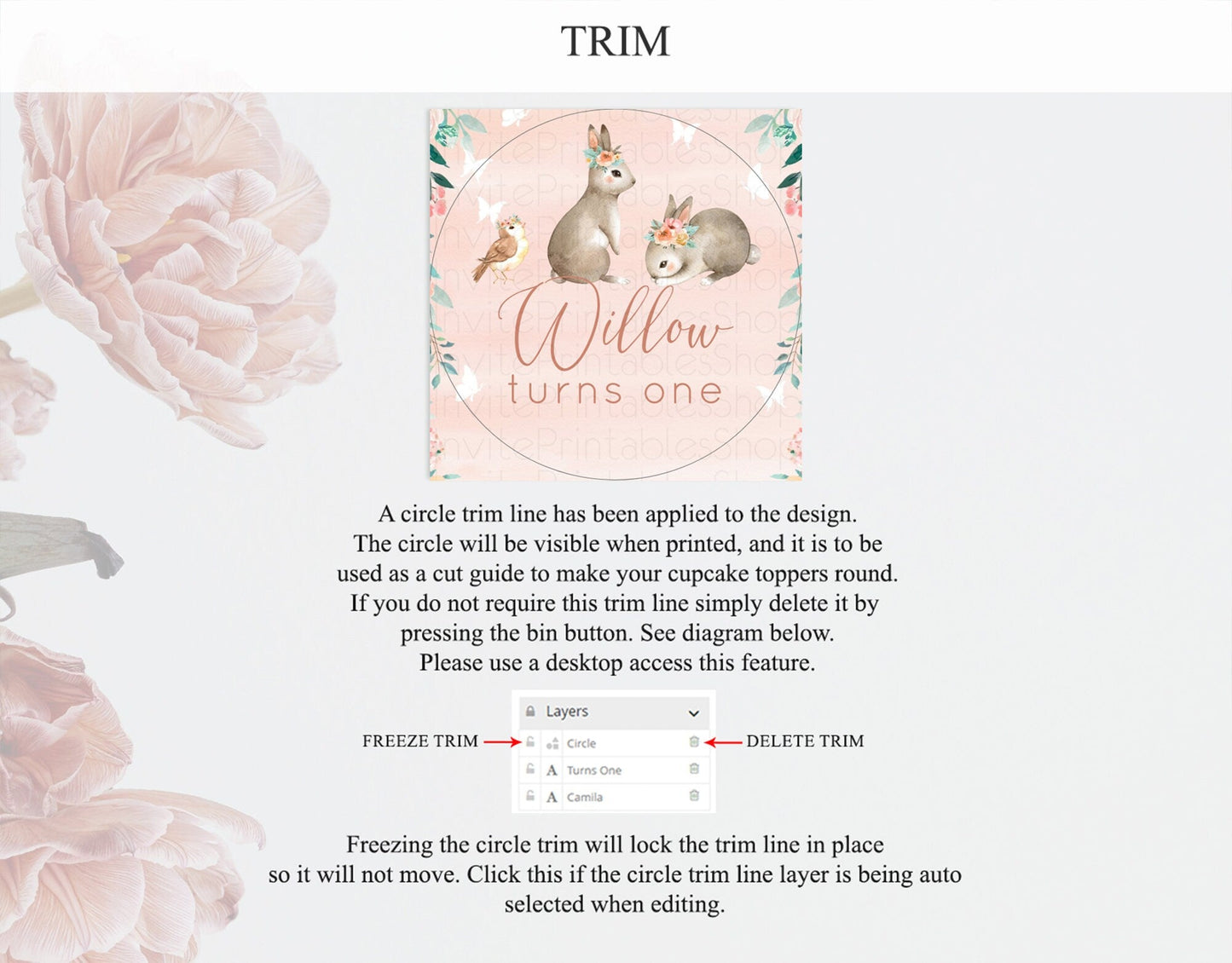 Bunny Cupcake Toppers Floral Bunny Cupcake Toppers Pastel Bunny Cupcake Pastel Watercolor Woodland Flowers Bunny First Birthday D10922