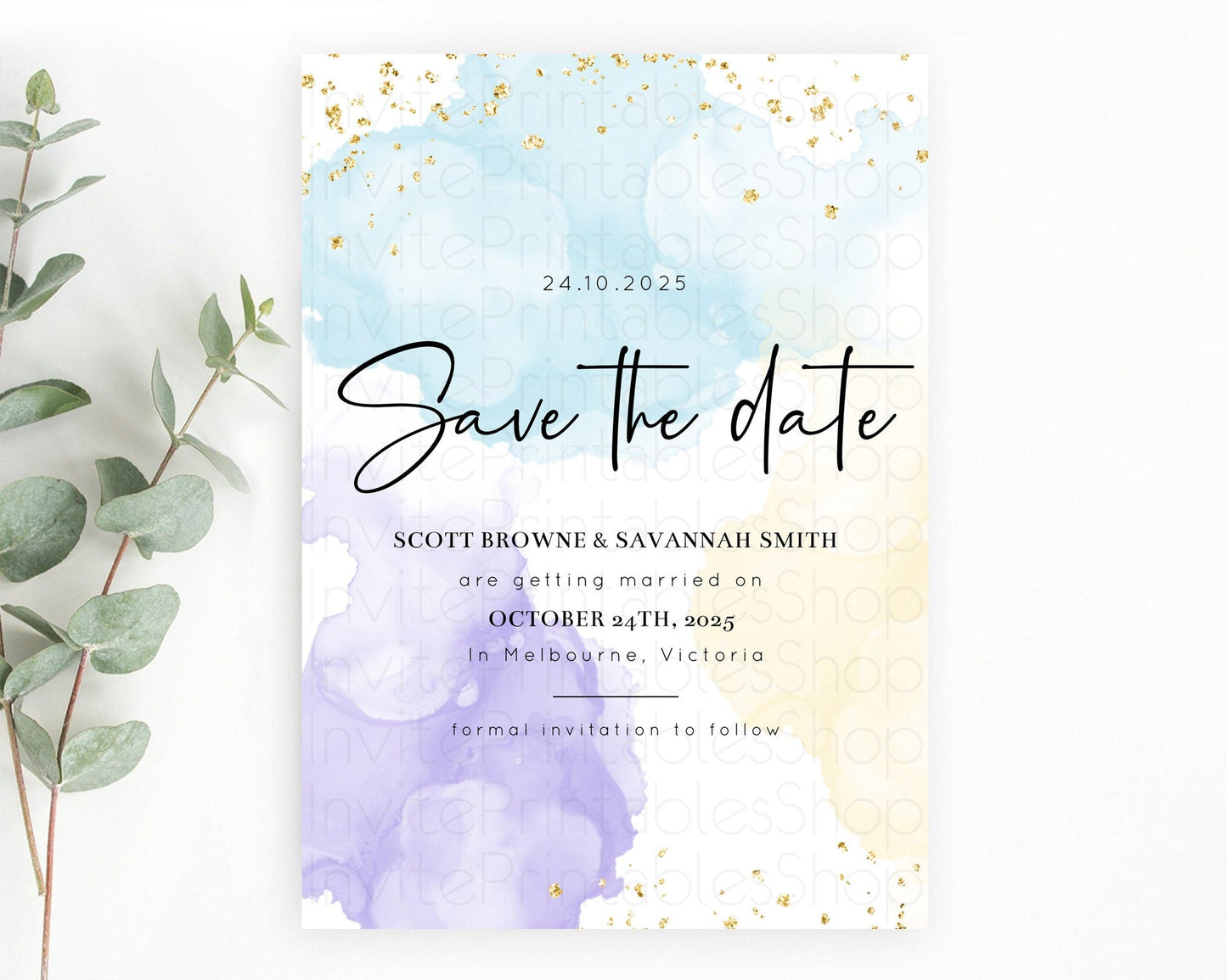 Pastel Save The Date Template Pastel Ombre Rainbow Watercolor Colorful Party For Birthday Baptism Baby Shower Wedding Bridal Shower D10208