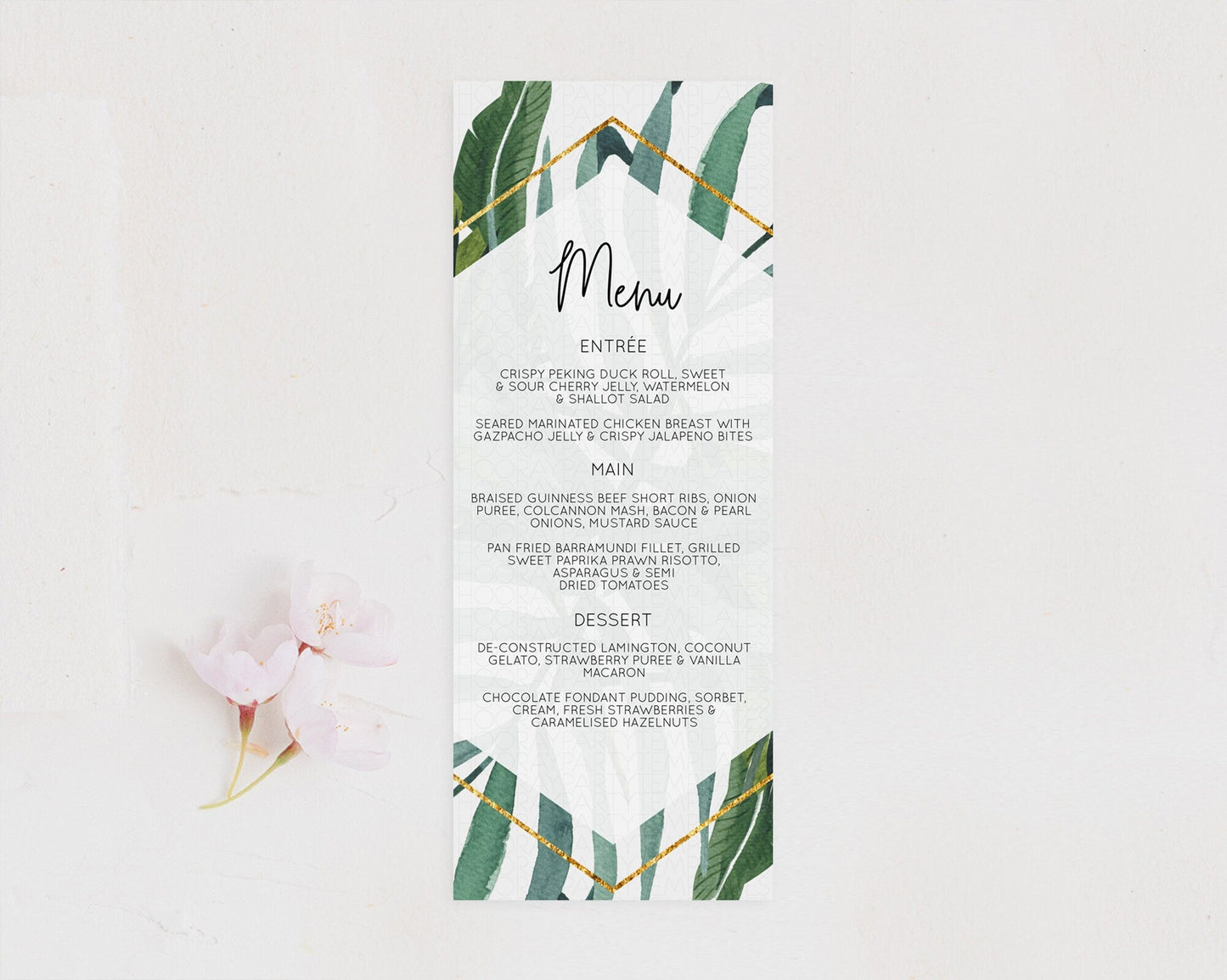 Tropical Menu Template Tropical Menu Palm Leaf Fern Table Decor Frangipani Floral White Orchid Dinner Dessert Menu Party Food Menu D11045