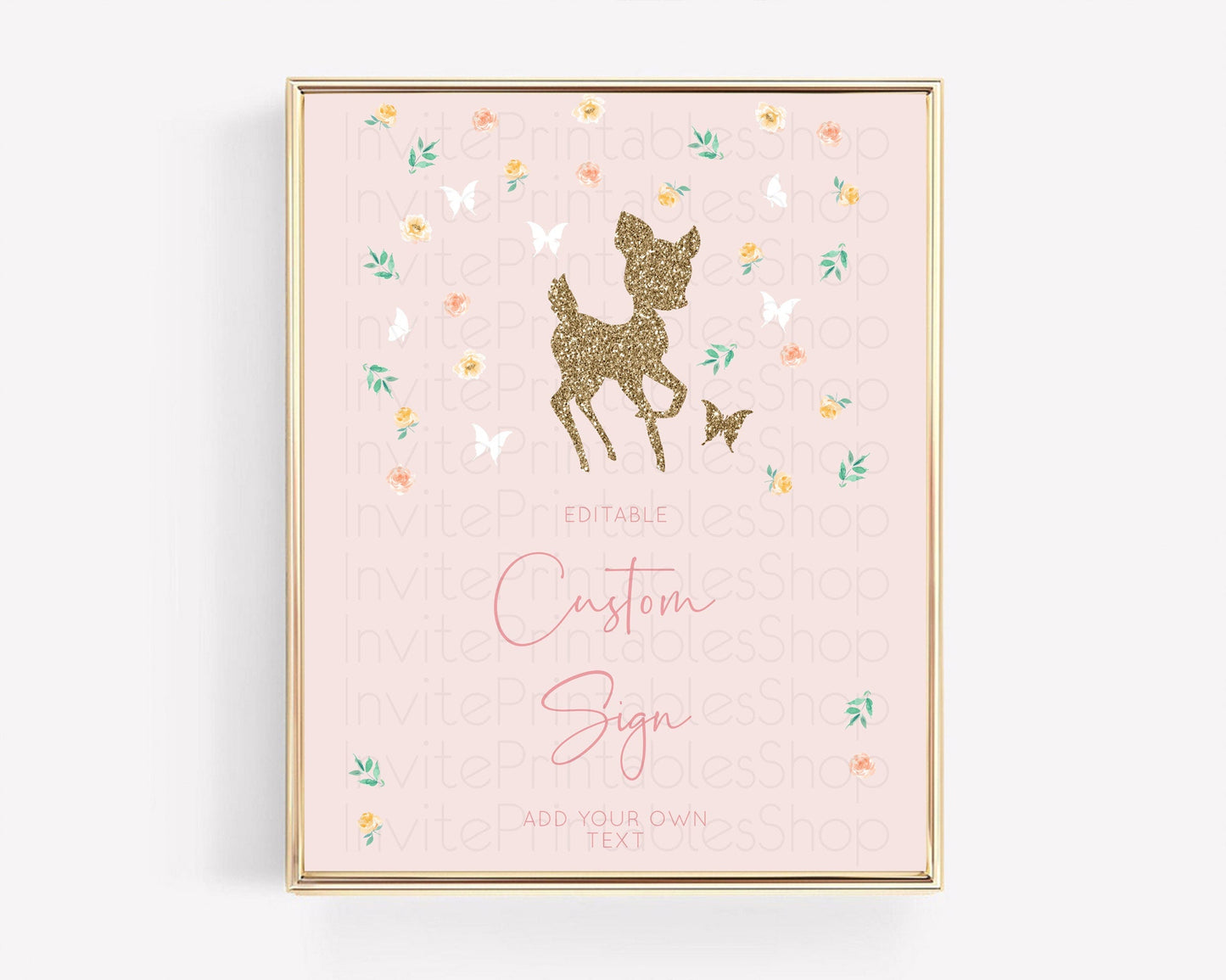 Fawn Deer Sign Pastel Floral Deer Table Sign Decor Enchanted Forest Butterfly Party 1st Birthday Baptism Baby Shower Bridal Shower D10386