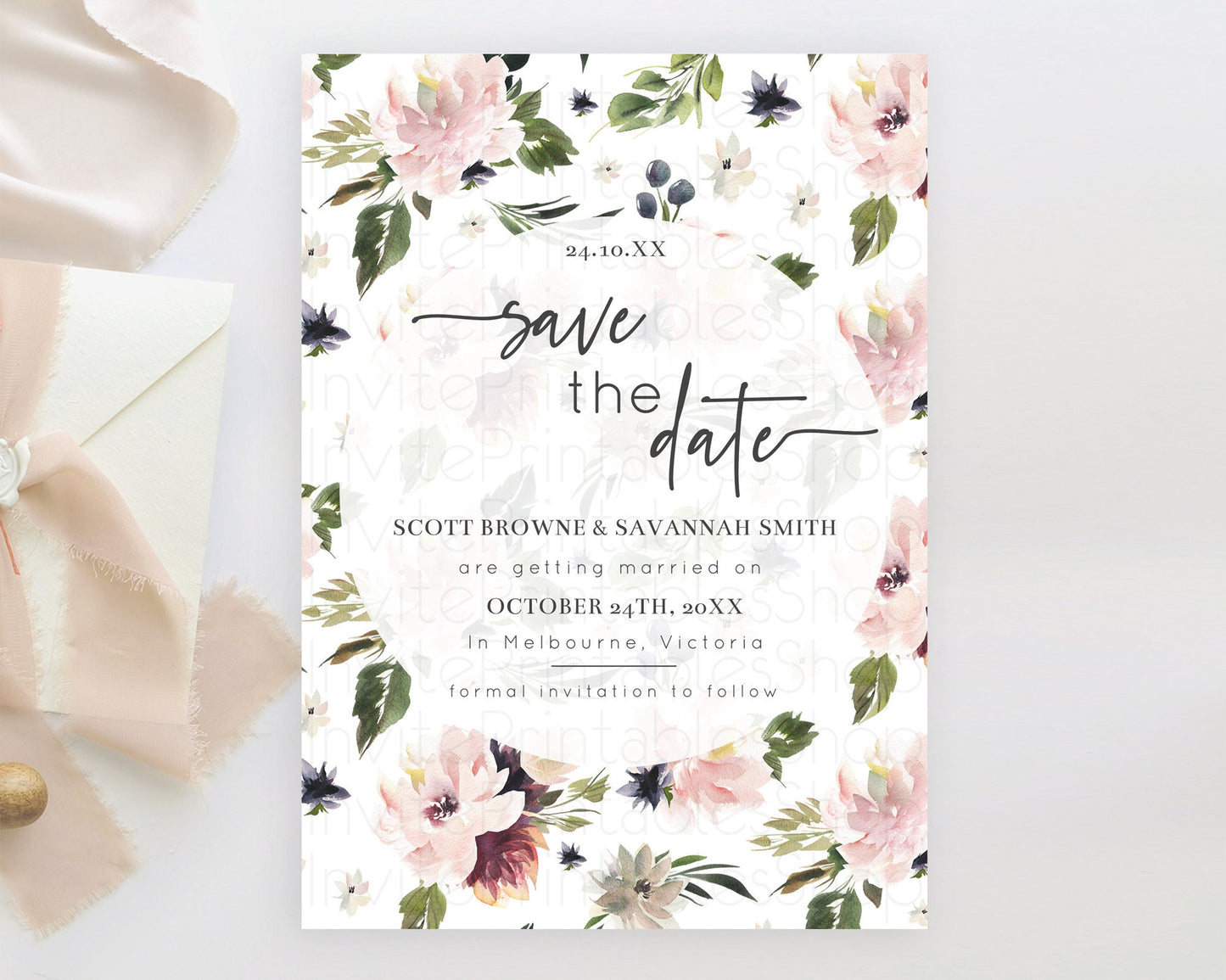 Wildflower Save The Date Template Secret Garden Save The Date Pastel Floral Garden Party Boho Flowers Birthday Baby Shower Wedding D10538