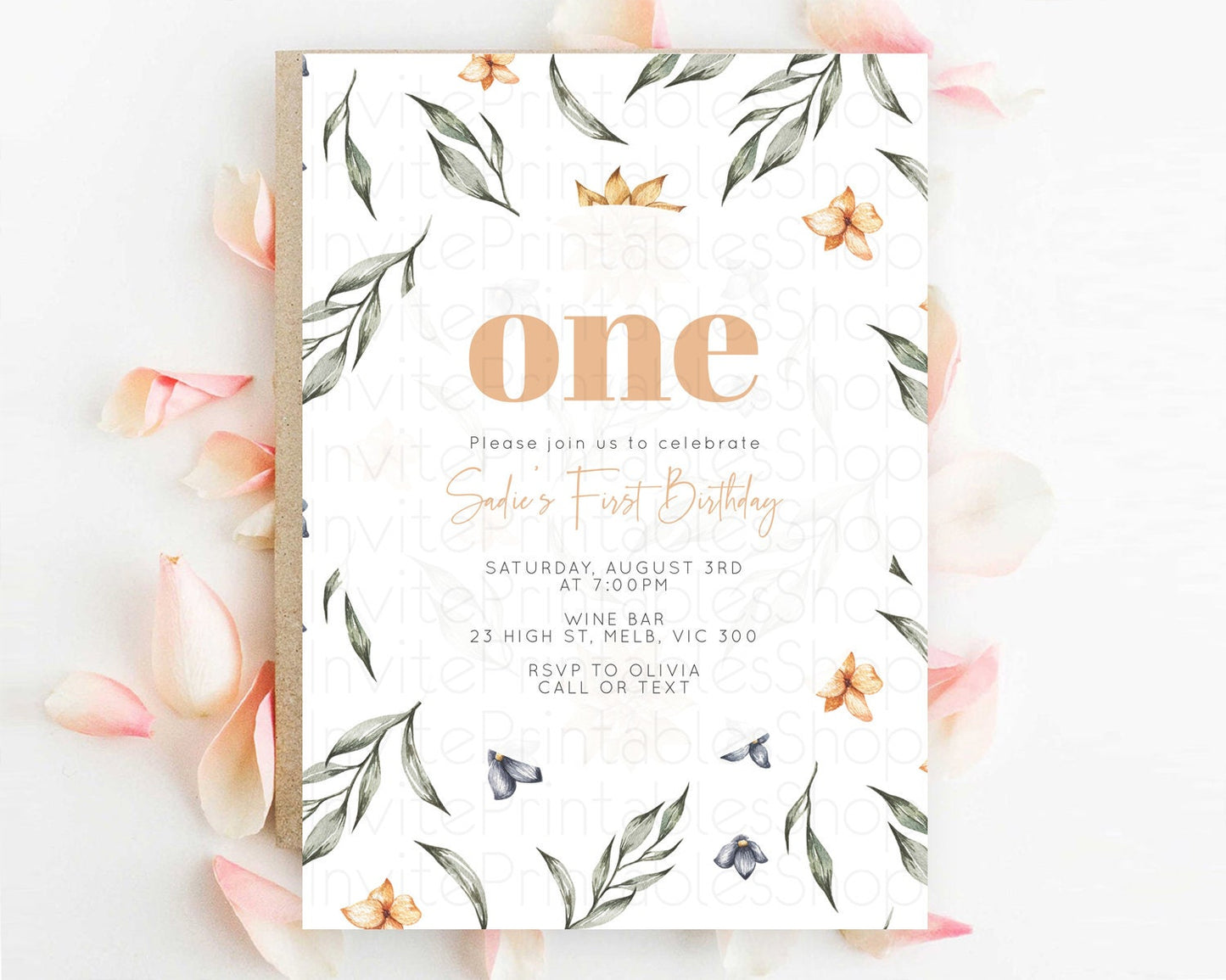 Leafy Birthday Invitation Leafy Invitation Simple Greenery Invitation Eucalyptus Fern Spray Leaves Minimal Green Leaf Watercolour D10544