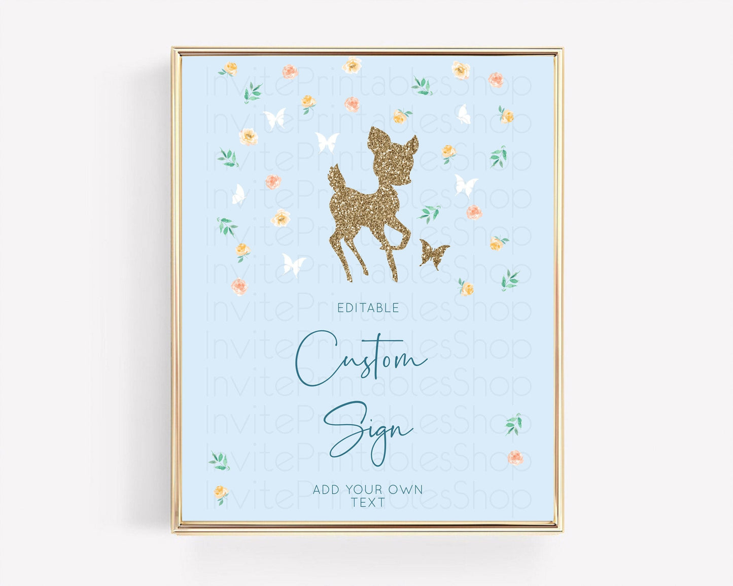 Fawn Deer Sign Pastel Floral Deer Table Sign Decor Enchanted Forest Butterfly Party 1st Birthday Baptism Baby Shower Bridal Shower D10902