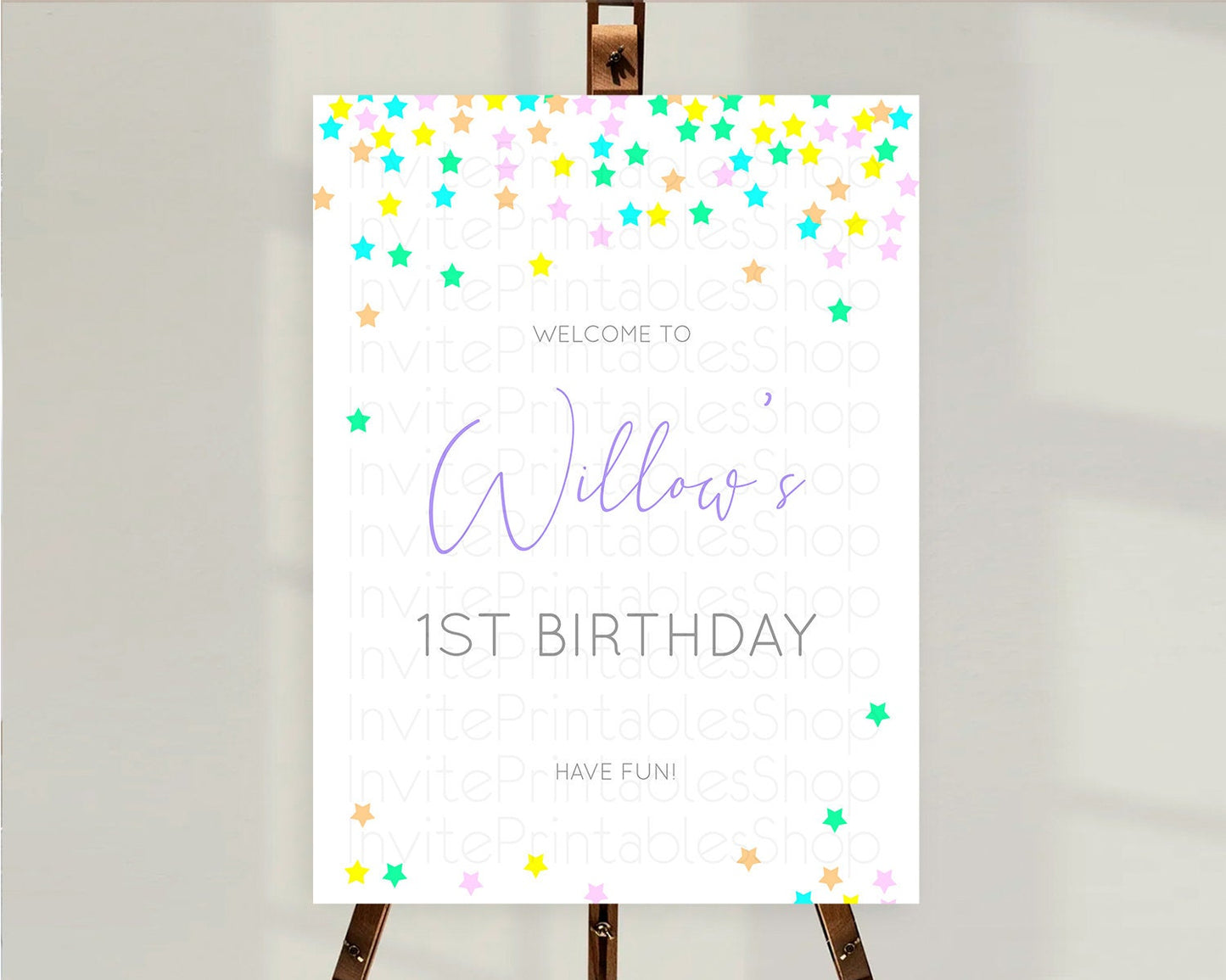 Star Welcome Board Pastel Stars Welcome Sign Shooting Star Rainbow Colorful Confetti Twinkle Little Star First Birthday Welcome Sign D10394