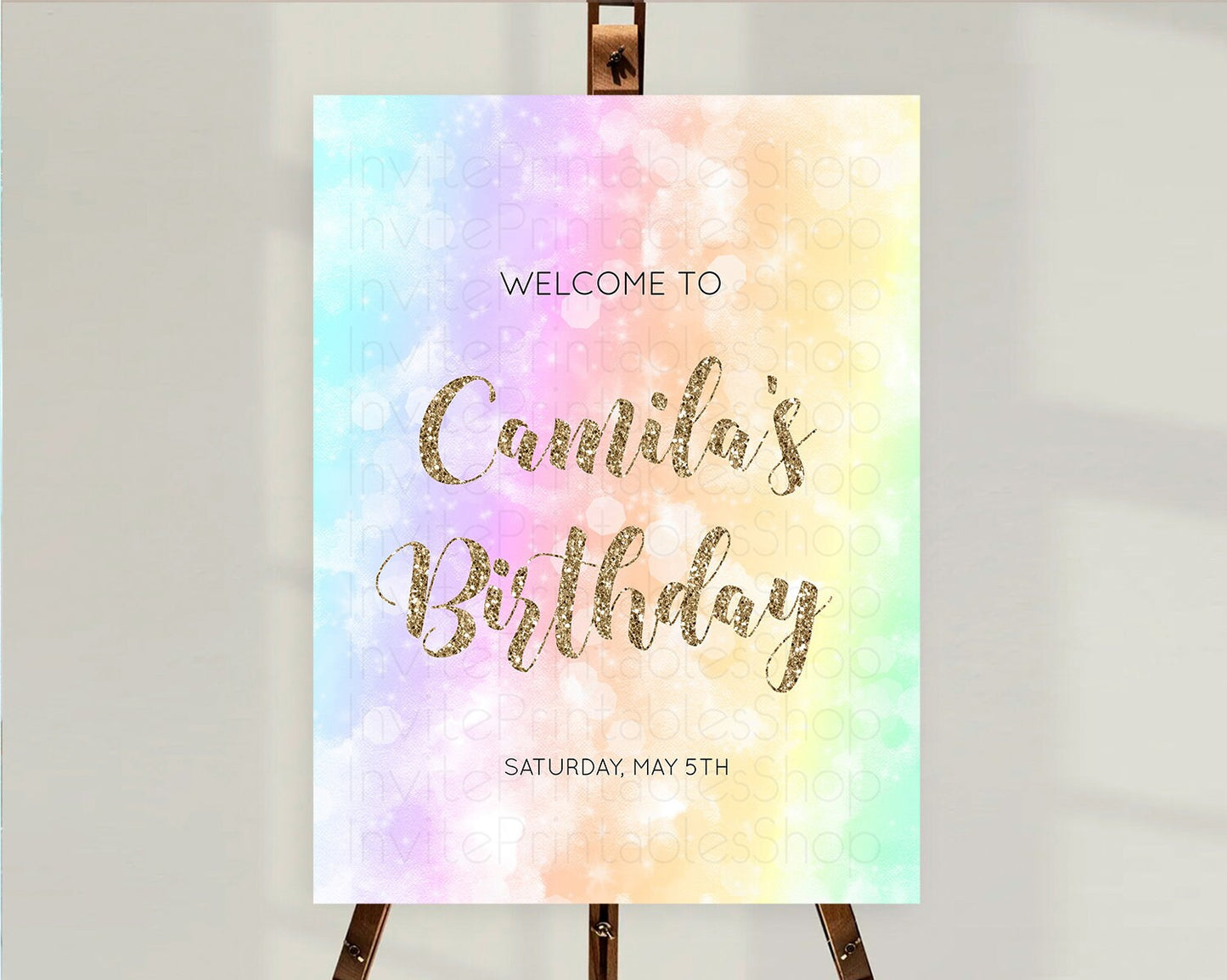Pastel Welcome Sign Pastel Rainbow Welcome Sign Colorful Rainbow Confetti Watercolor Glitter Pastel First Birthday Welcome Sign D10648