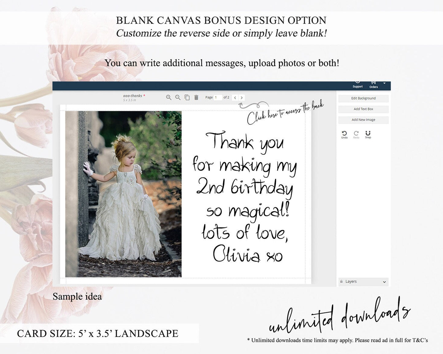 Princess Thank You Castle Thank You Card Secret Garden Birthday Thank You Card Enchanted Castle Pastel Floral Teacher Thank You Card D10932