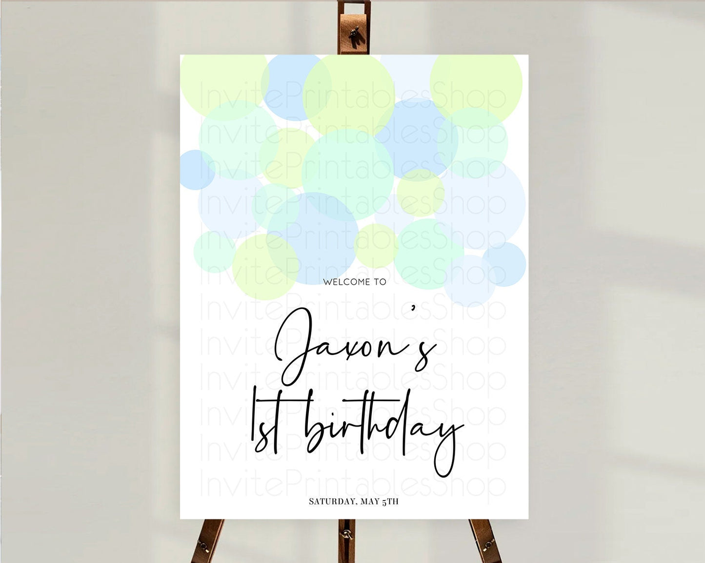 Blue Welcome Board Blue Welcome Sign Pastel Ombre Blue Confetti Welcome Poster Bubbles Confetti Decor First Birthday Welcome Sign D10227