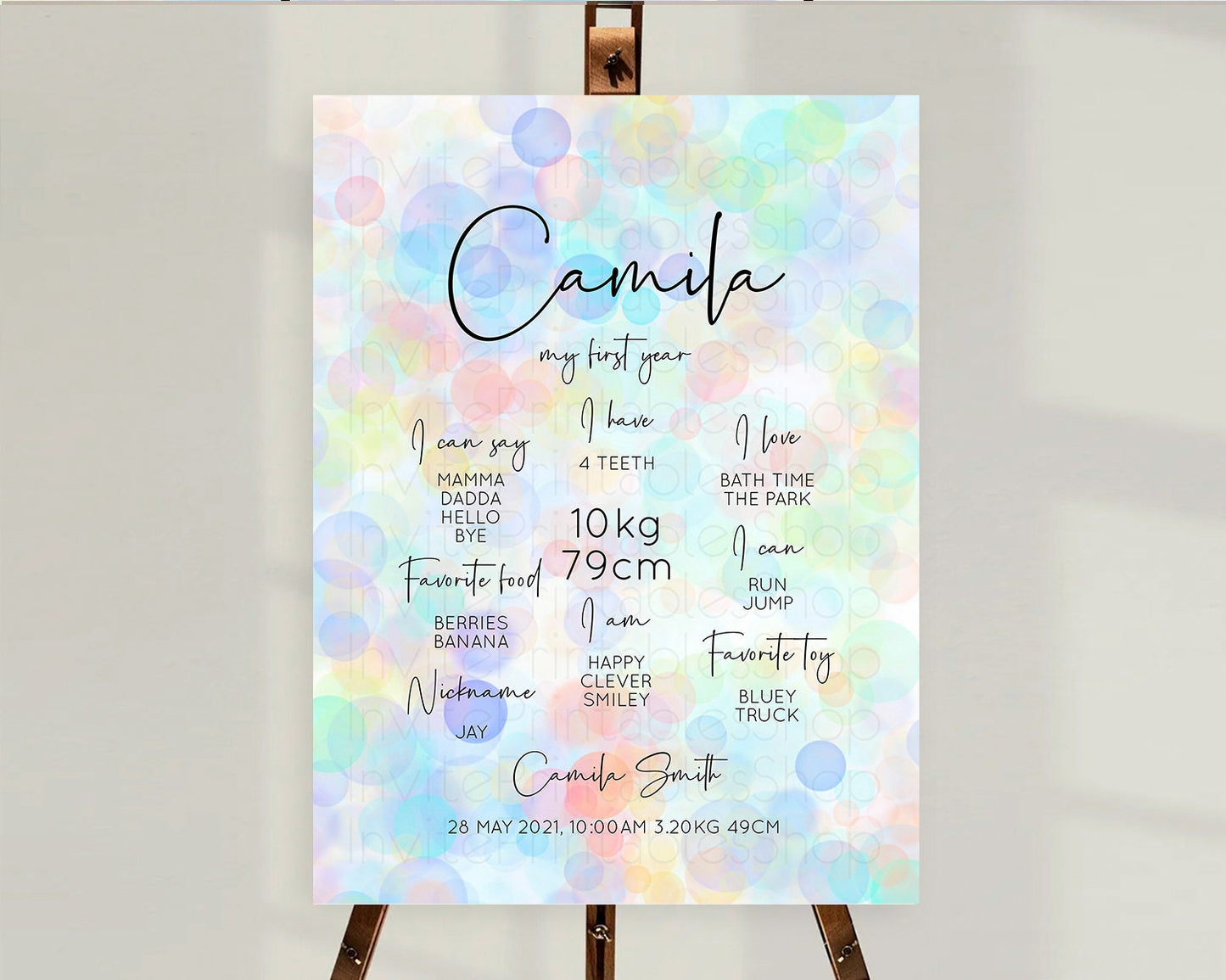 Pastel First Birthday Milestone Board Bubble Bath Milestone Poster Pastel Bubbles Colorful Confetti First Birthday Milestone Welcome D10445