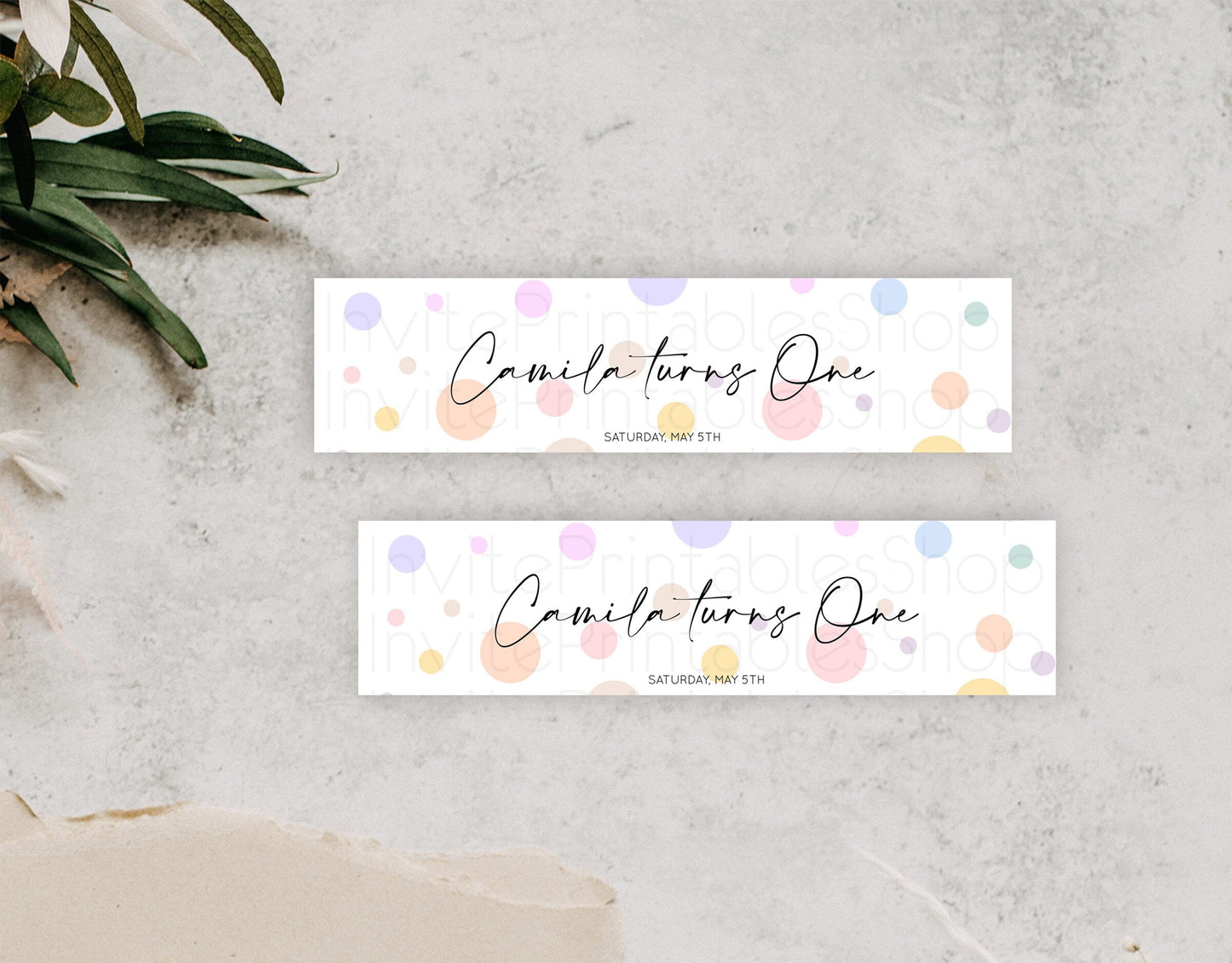 Pastel Confetti Water Label Template Rainbow Colorful Sprinkles Party Decor 1st Birthday Baptism Baby Shower Wedding Bridal Shower D10135