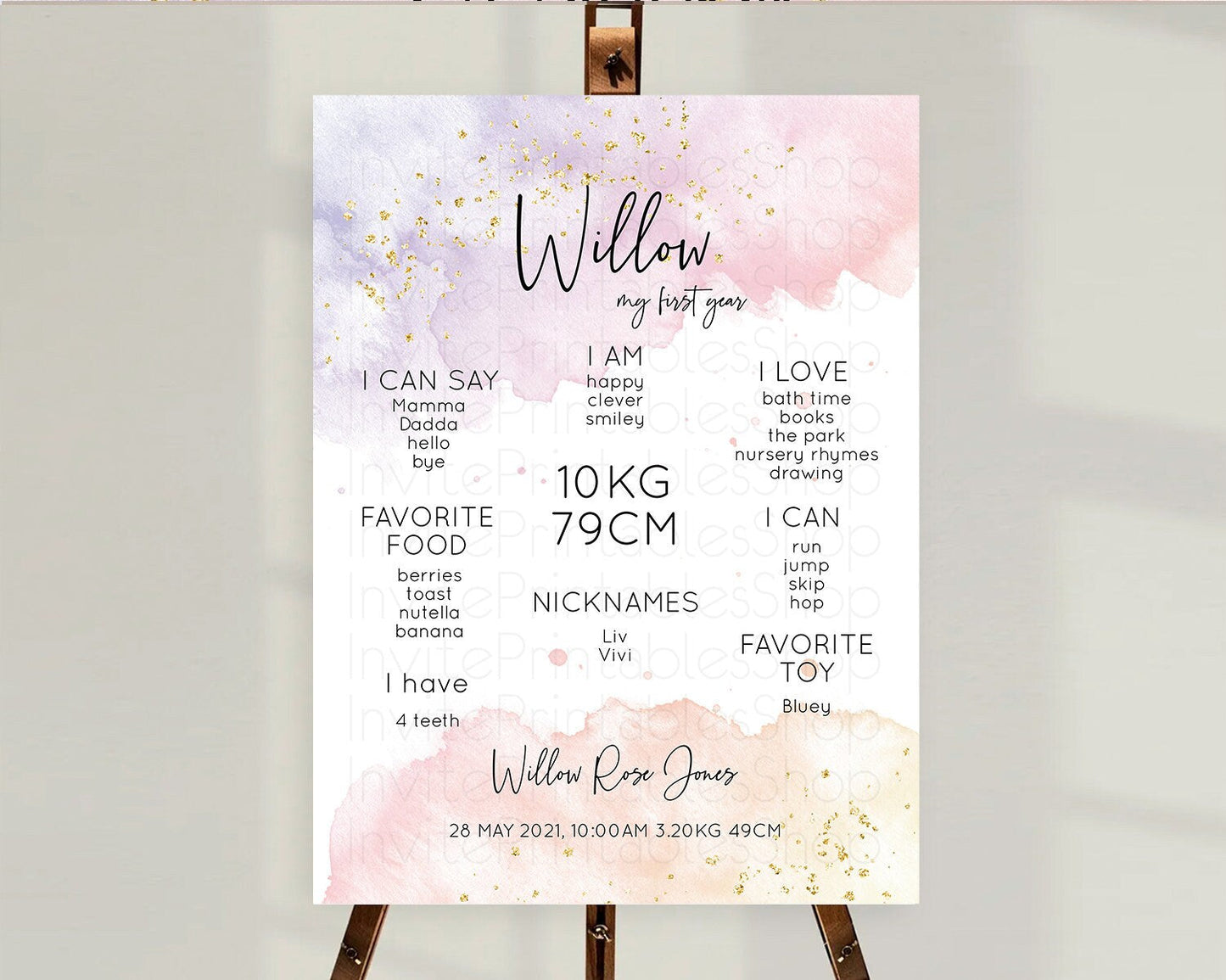 Pastel First Birthday Milestone Board Pastel Rainbow Milestone Poster Colorful Confetti Watercolor Glitter 1st Birthday Welcome Sign D10327