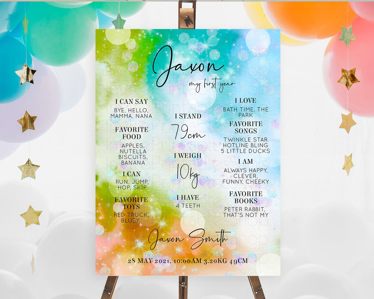 Rainbow First Birthday Milestone Poster Colorful Pastel Watercolor Iridescent Sprinkles Ombre Pastel Milestone Board First Birthday D10692