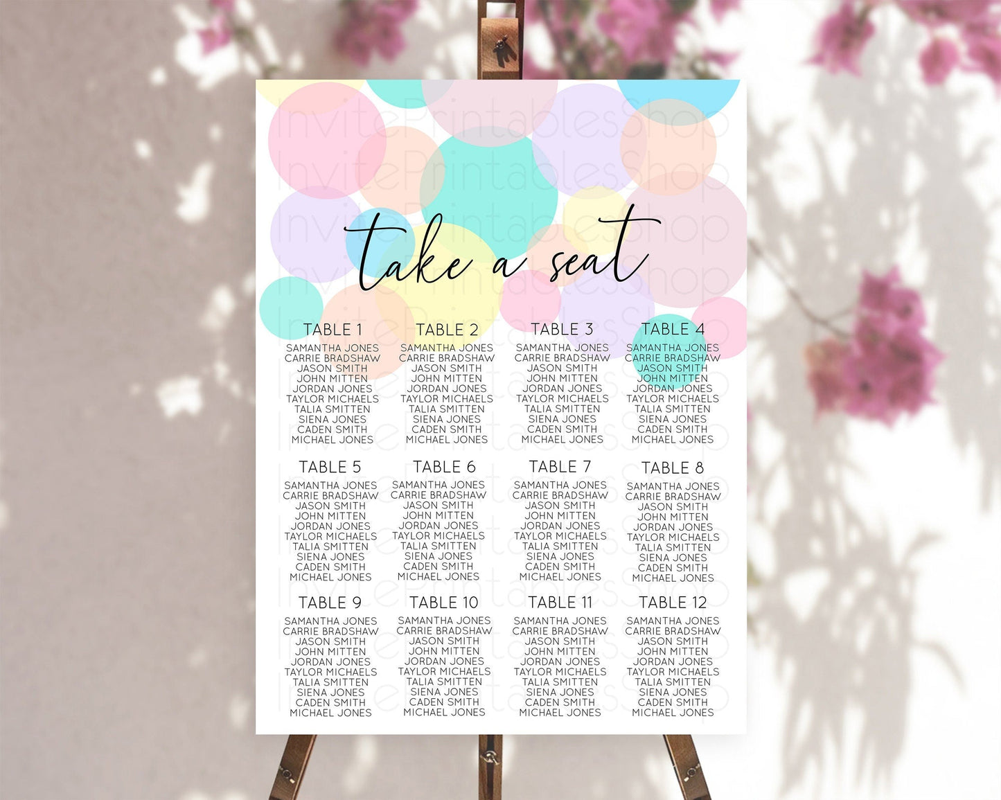 Pastel Seating Chart Pastel Confetti Seating Chart Bubbles Sprinkles Seating Sign Colorful Rainbow Decor Confetti Seating Board D10784