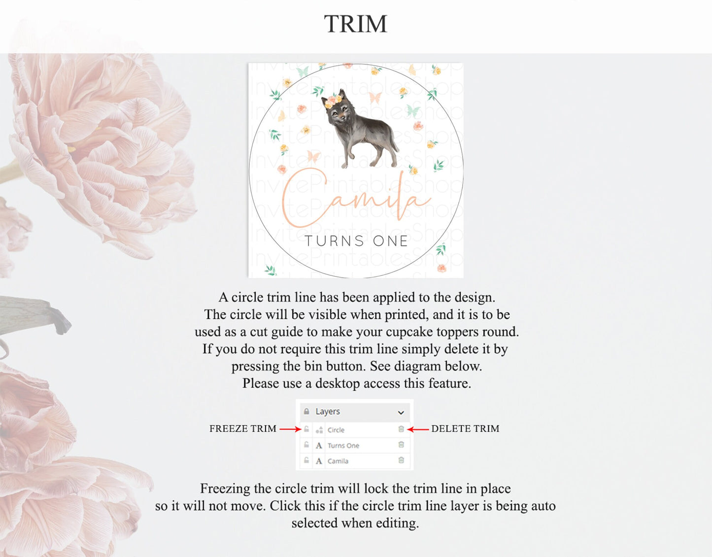 Wolf Cupcake Toppers Wolf Cupcake Pastel Wolf Decor Enchanted Forest Woods Wolf Floral Cupcake Howling Party Cupcake First Birthday D10362