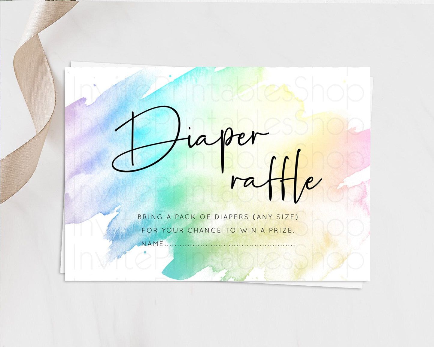 Pastel Diaper Raffle Card Pastel Rainbow Diaper Raffle Insert Colorful Ombre Watercolor Diaper Ticket Confetti Glitter Raffle Game D10279