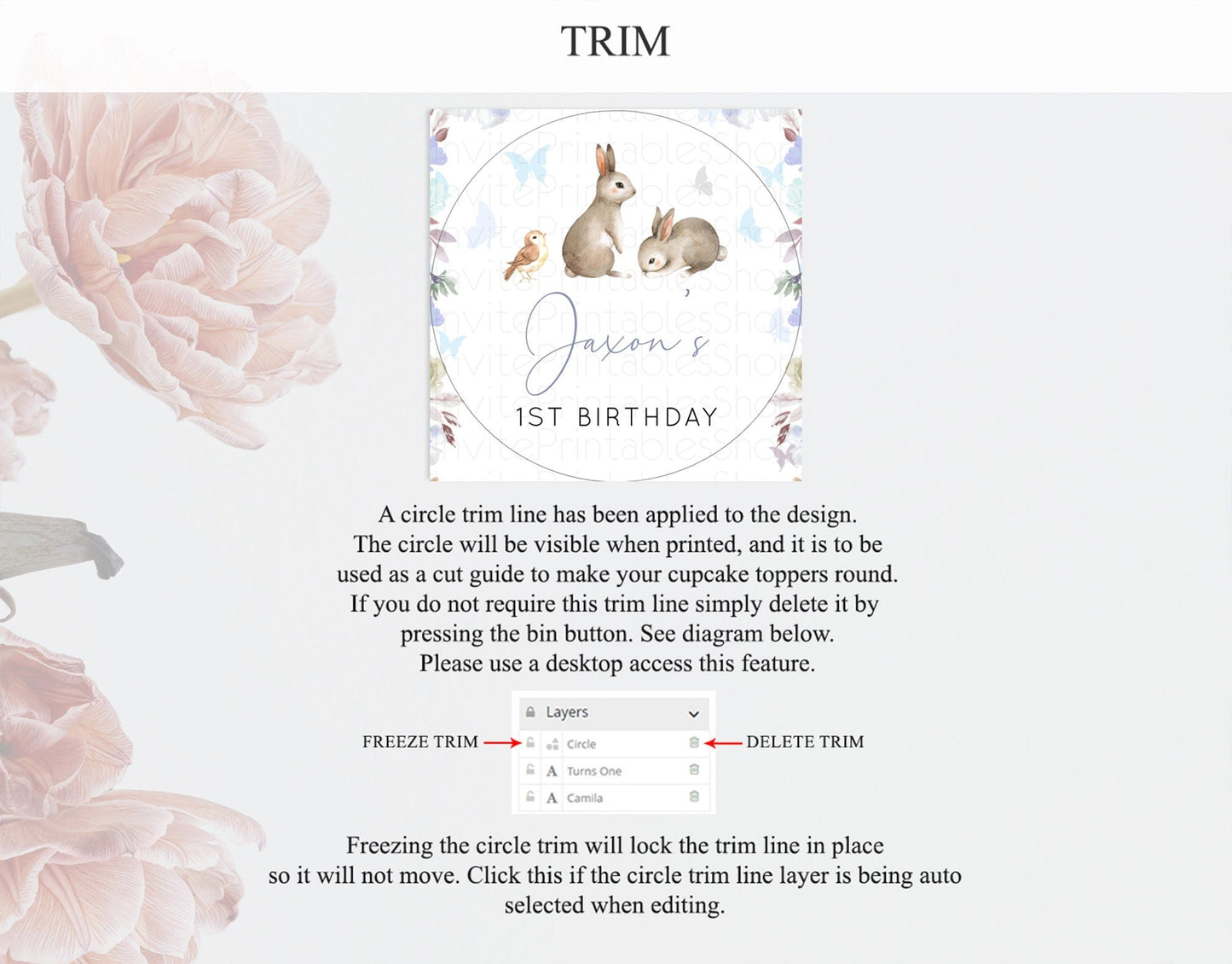 Bunny Cupcake Toppers Floral Bunny Cupcake Toppers Pastel Bunny Cupcake Pastel Watercolor Woodland Flowers Bunny First Birthday D10927