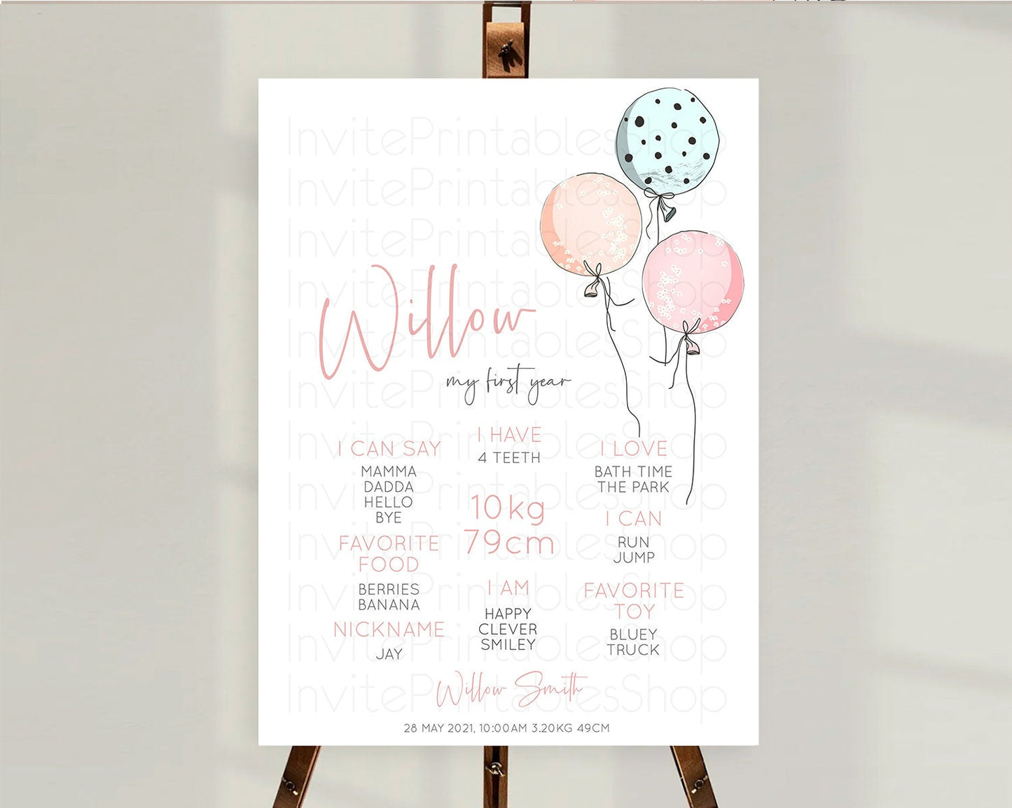 Pastel Balloons First Birthday Milestone Board Colorful Balloon Milestone Poster Rainbow Balloon Confetti 1st Birthday Welcome Sign D10868
