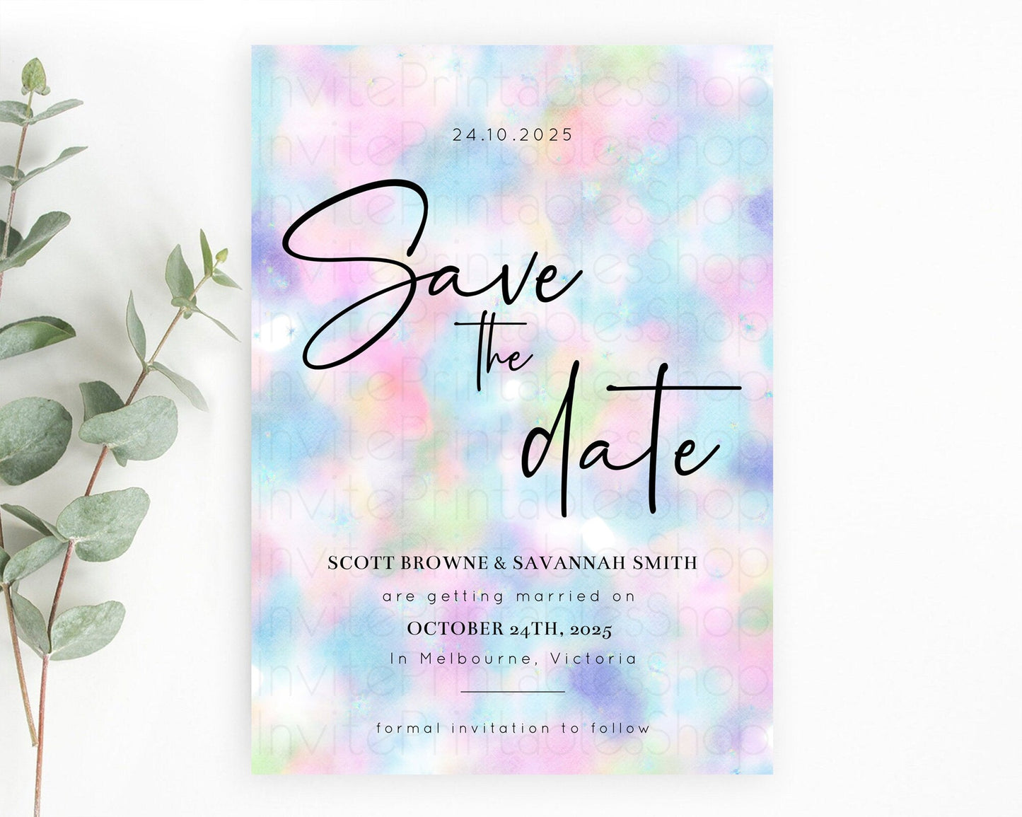 Pastel Save The Date Template Pastel Ombre Rainbow Watercolor Colorful Party For Birthday Baptism Baby Shower Wedding Bridal Shower D10694