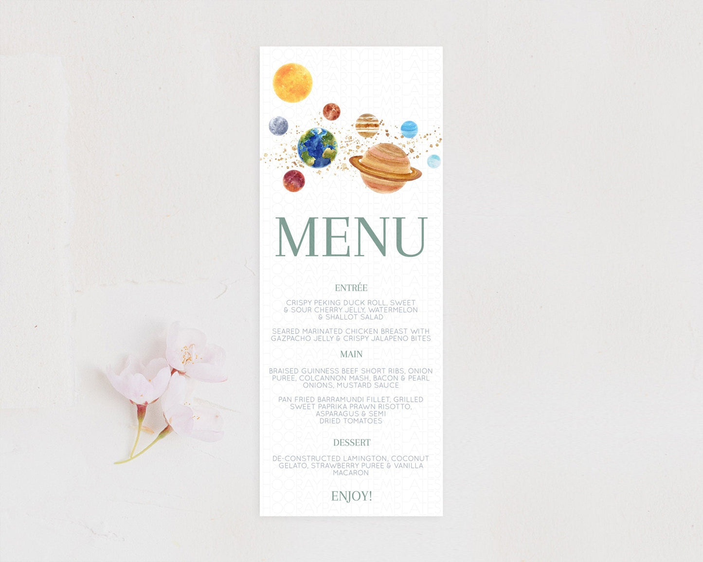 Space Menu Space Menu Template First Trip Around the Sun Table Decor Planets Solar System ONE year Food Menu Dinner Dessert Menu D10598