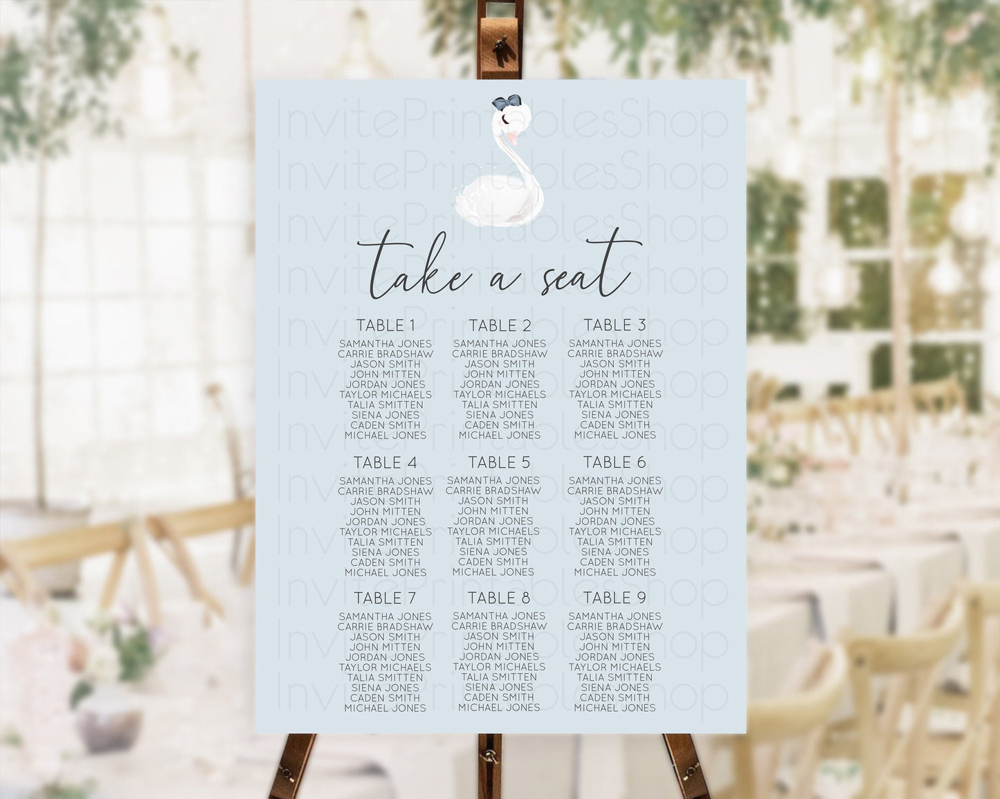 Editable Swan Seating Chart Swan Princess Ballet Seating Sign Watercolour Pa