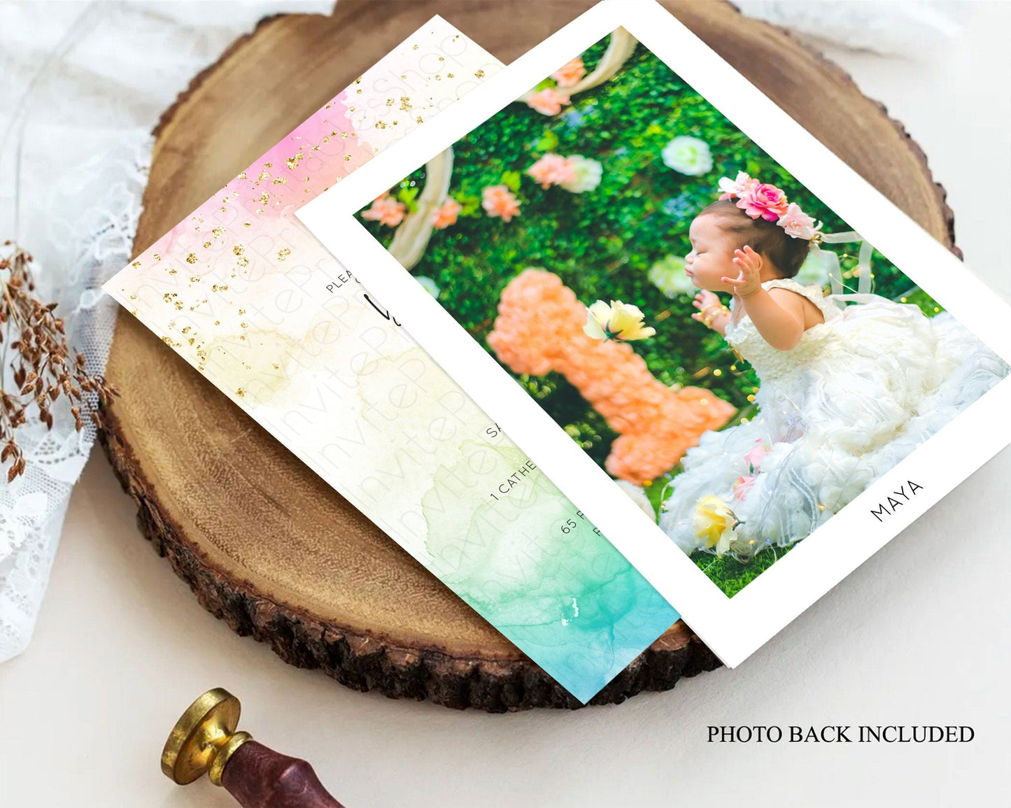 Pastel Baptism Invitation Pastel Colors Watercolor Baptism 1st Birthday Party Gold Ombre Pastel Rainbow Christening Holy Communion D10151