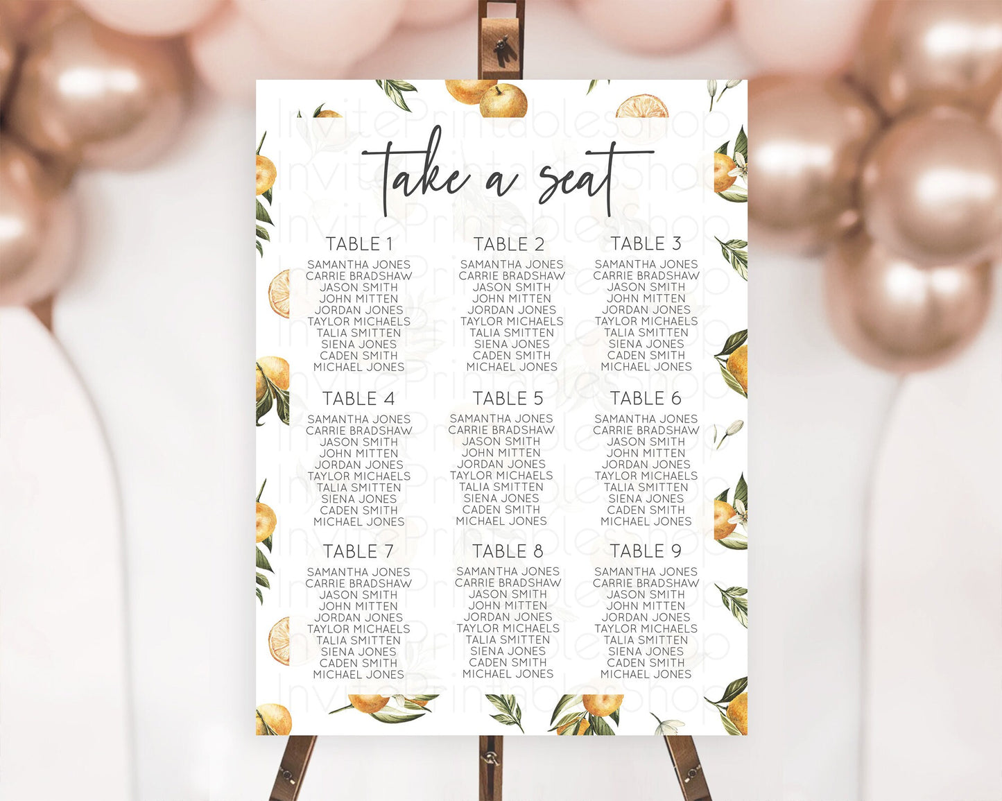 Editable Citrus Seating Chart Lemon Seating Chart Orange Seating Chart Citru