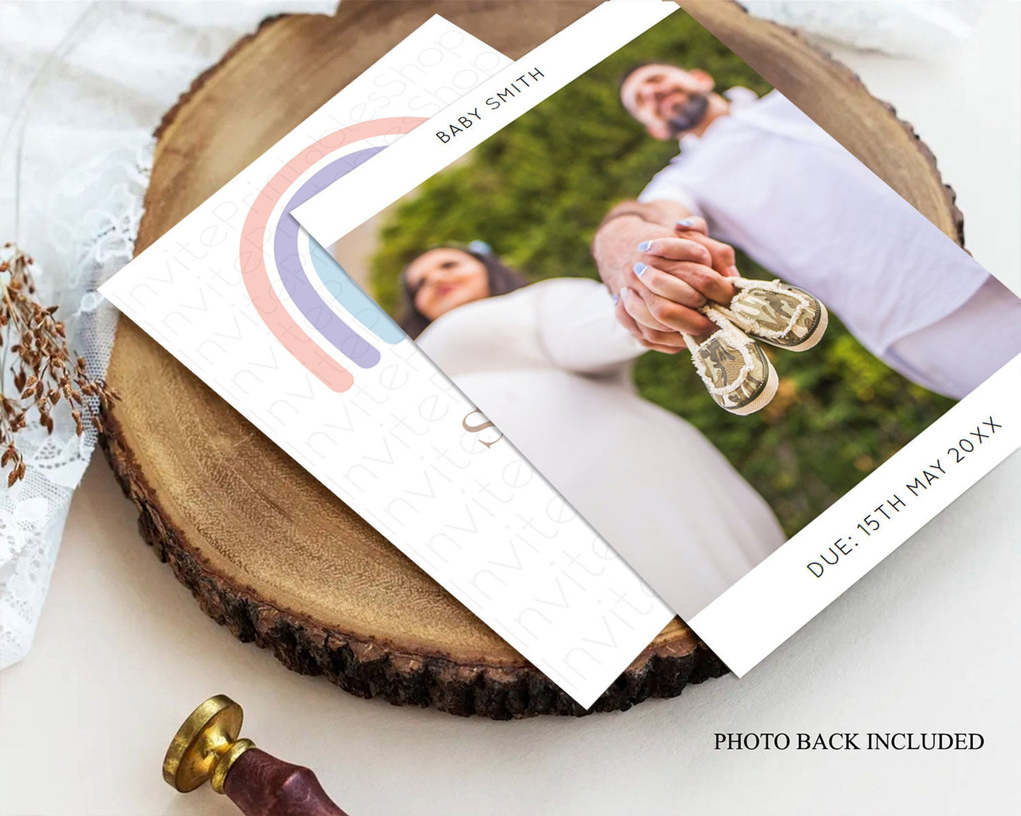 Pastel Rainbow Baby Shower Invitation Boho Rainbow with Cute Hearts - Pastel Colors Pink, Purple, Blue Perfect for Gender Reveal D10788