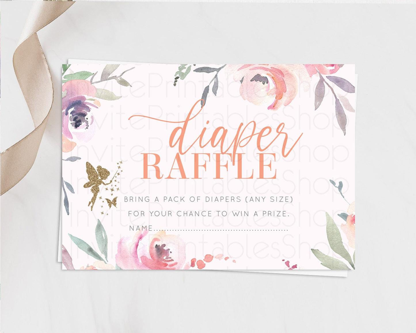 Fairy Diaper Raffle Card Fairy Diaper Insert Enchanted Garden Fairy Diaper Ticket Pastel Floral Butterfly Secret Garden Raffle Game D10197