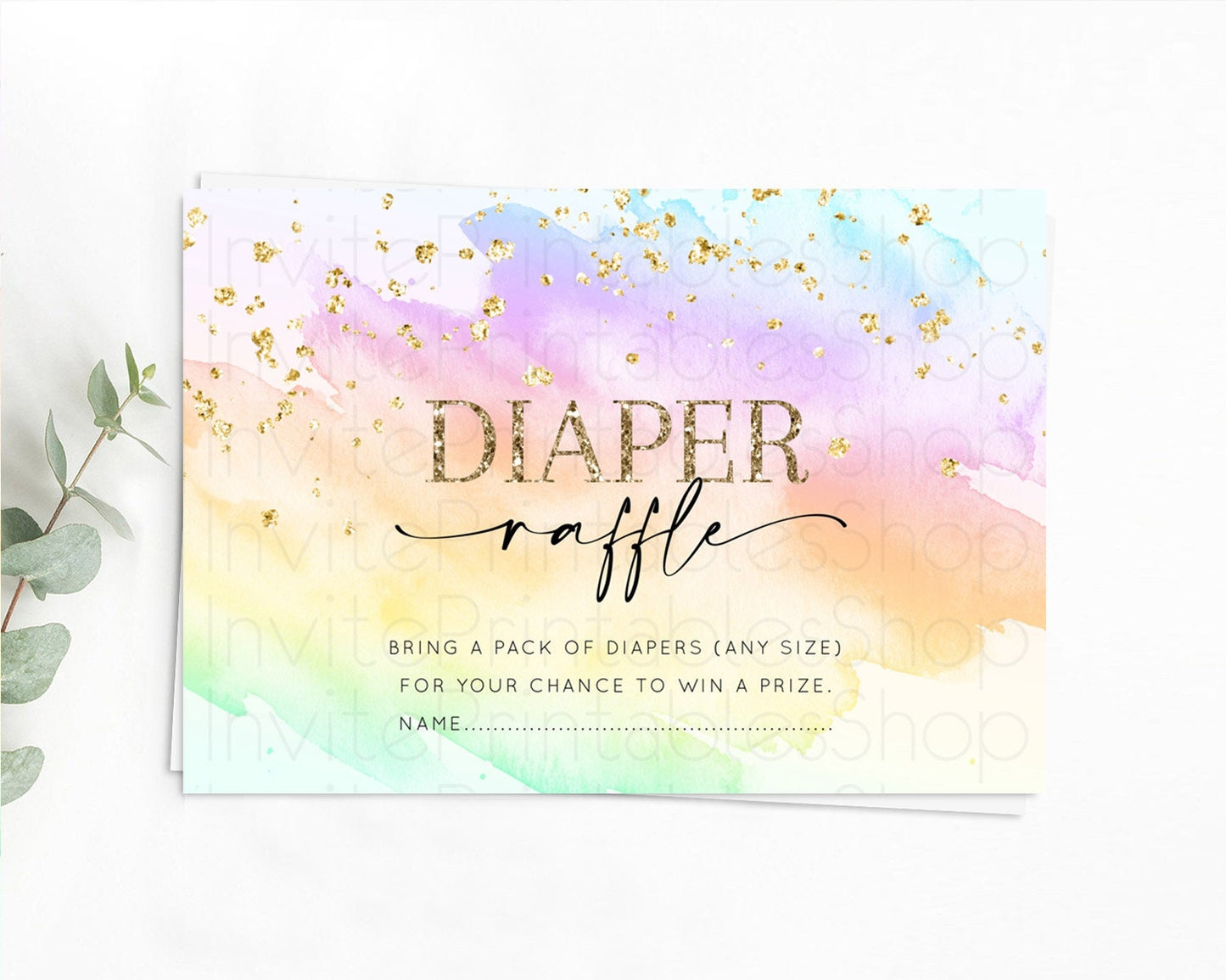 Pastel Diaper Raffle Card Pastel Rainbow Diaper Raffle Insert Colorful Ombre Watercolor Diaper Ticket Confetti Glitter Raffle Game D10645