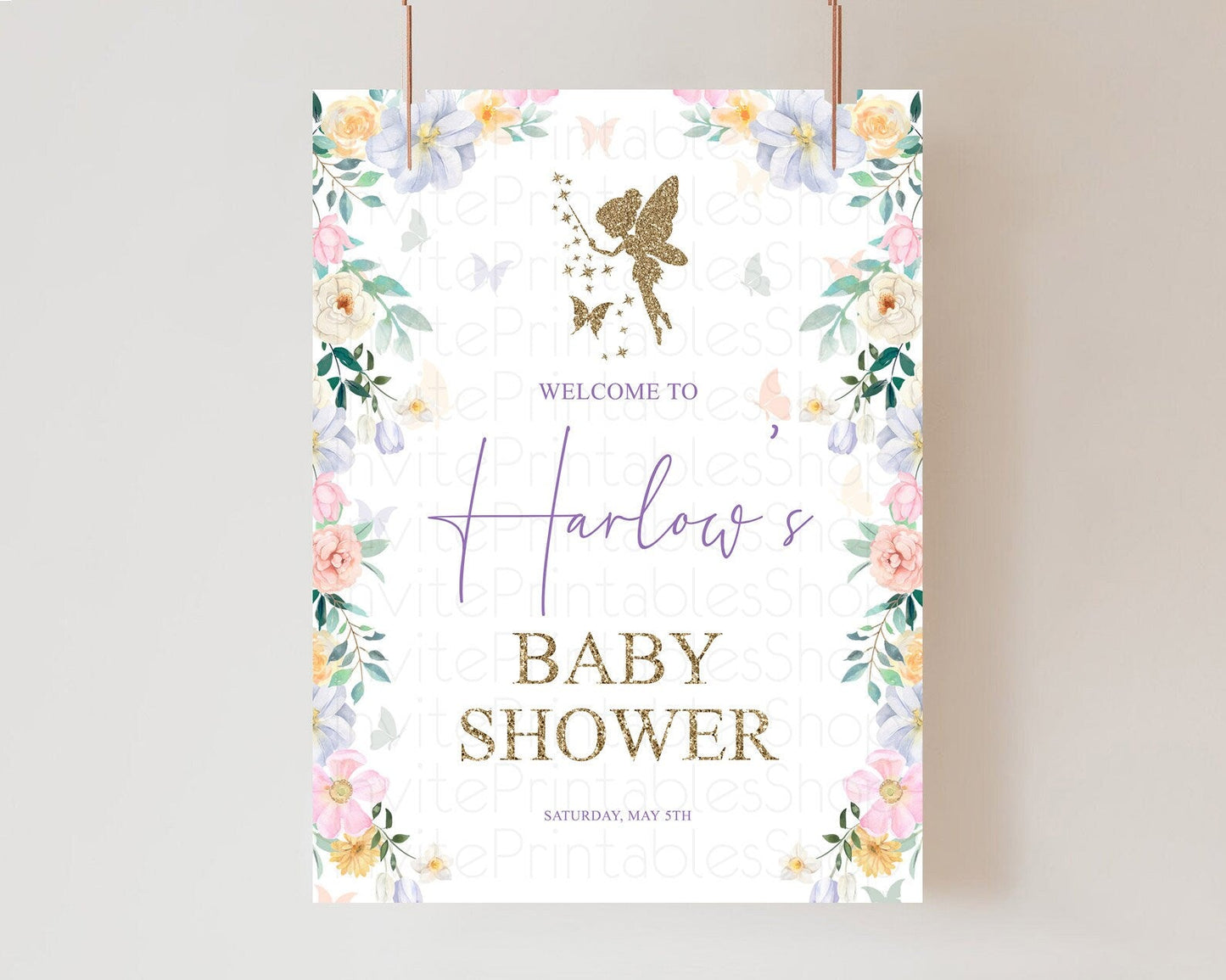 Fairy Baby Shower Welcome Sign Fairy Welcome Board Enchanted Garden Pastel Floral Butterfly Decor Secret Garden Fairy Welcome Sign D10474