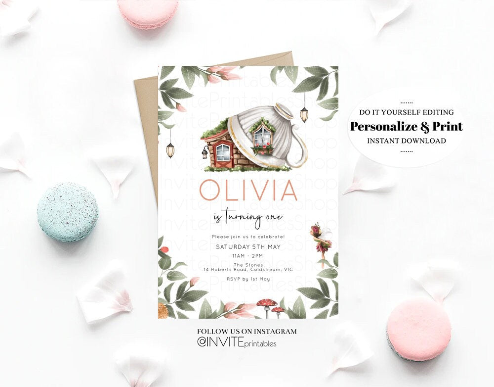Fairy Birthday Invitation, Floral Garden Fairy Invite, Garden Tea Party, Whimsical Pixie Magic, Forest Flowers, Fairy Cottage Custom 289