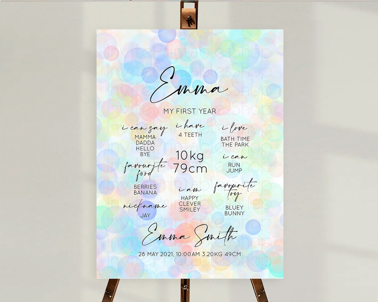 Pastel First Birthday Milestone Board Bubble Bath Milestone Poster Pastel Bubbles Colorful Confetti First Birthday Milestone Welcome D10446