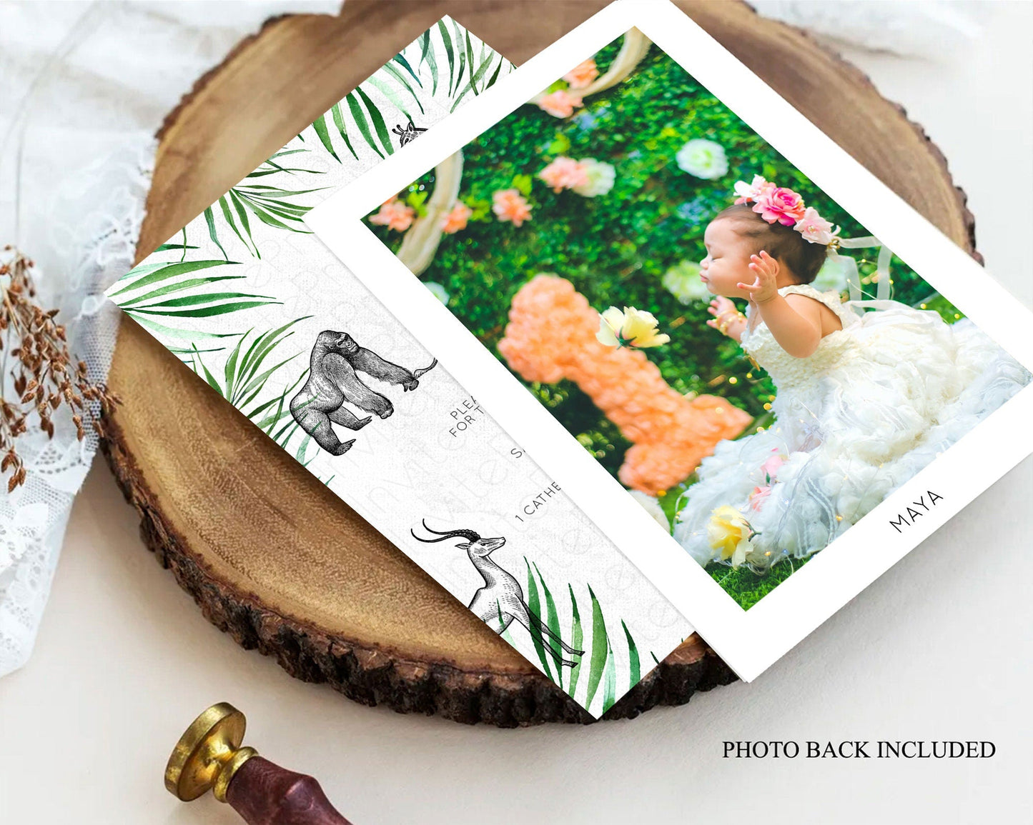 Safari Baptism Invitation Safari Adventure Baptism Birthday Invitation Lion Gorilla Elephant Rhino Tropical Palm Jungle Adventure D10853