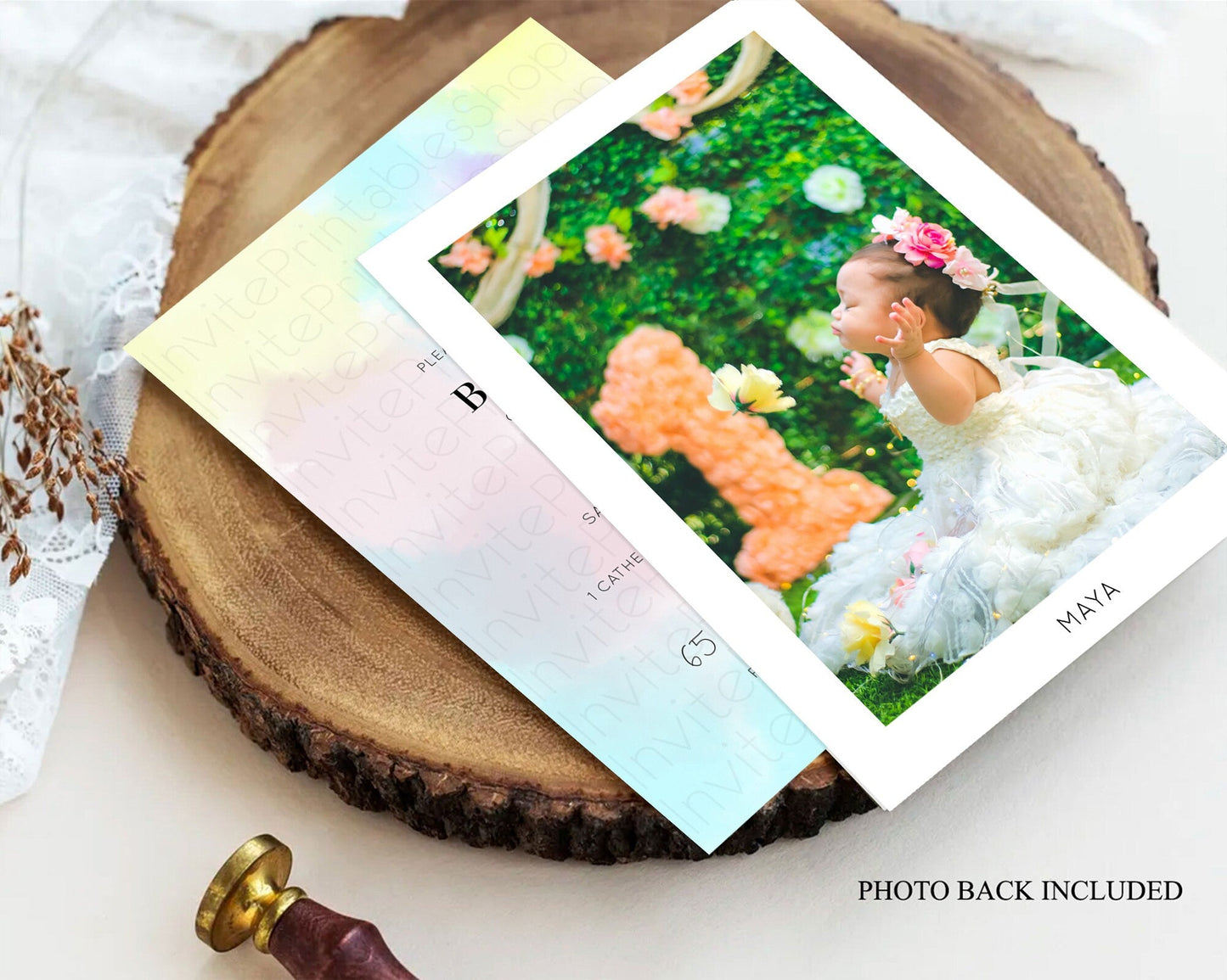 Pastel Baptism Invitation Pastel Colors Watercolor Baptism 1st Birthday Party Gold Ombre Pastel Rainbow Christening Holy Communion D10617