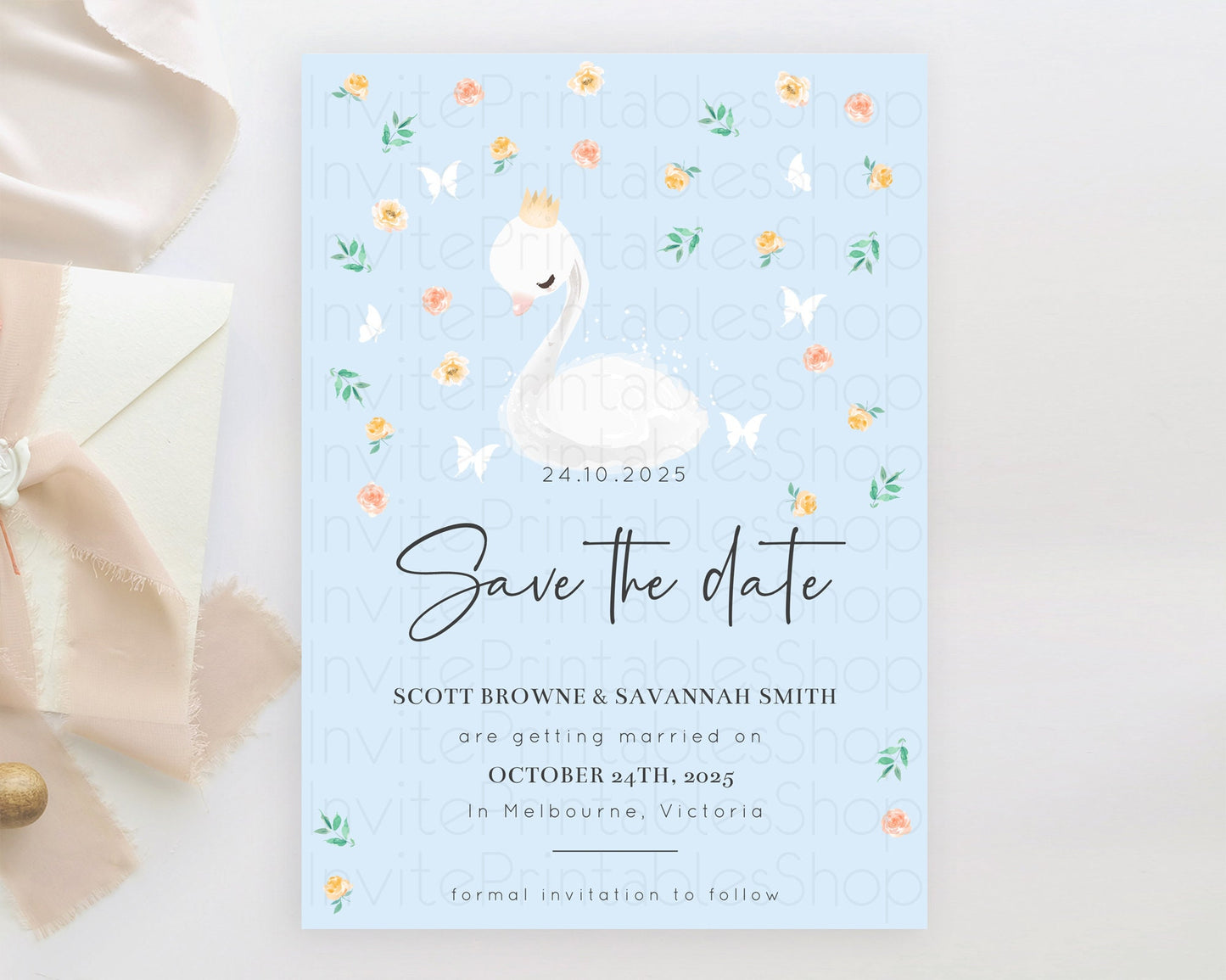 Editable Swan Save The Date Template Swan Princess Ballet Party Enchanted Sw