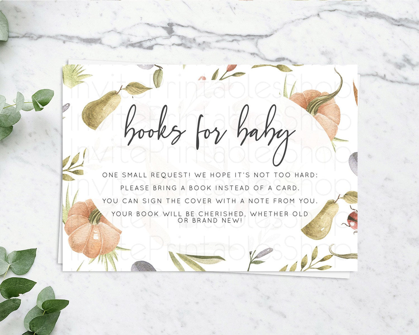 Pumpkin Books For Baby Card Pear Book Insert Ladybug Plum Baby Shower Book Card Vegetable Garden Farm Guests Book Poem Request D10543