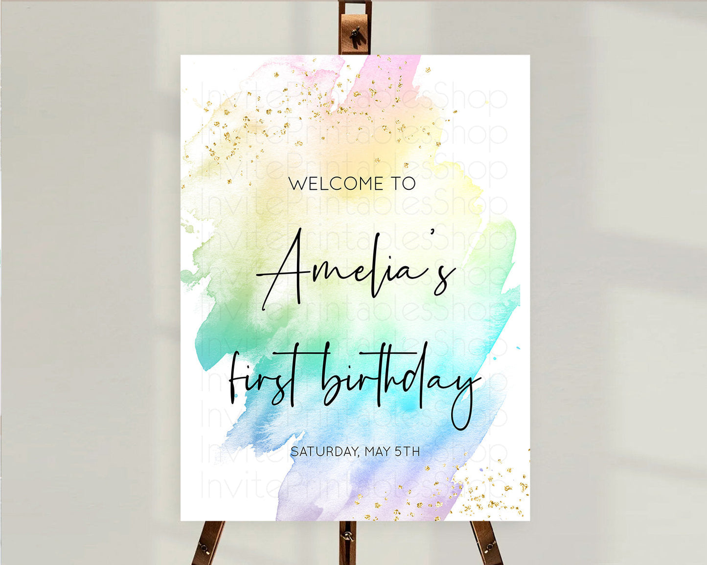 Pastel Welcome Sign Pastel Rainbow Welcome Sign Colorful Rainbow Confetti Watercolor Glitter Pastel First Birthday Welcome Sign D10279